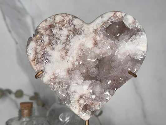 Pink Amethyst Heart On Custom Stand High Quality Genuine Crystal Statement Piece From Brazil