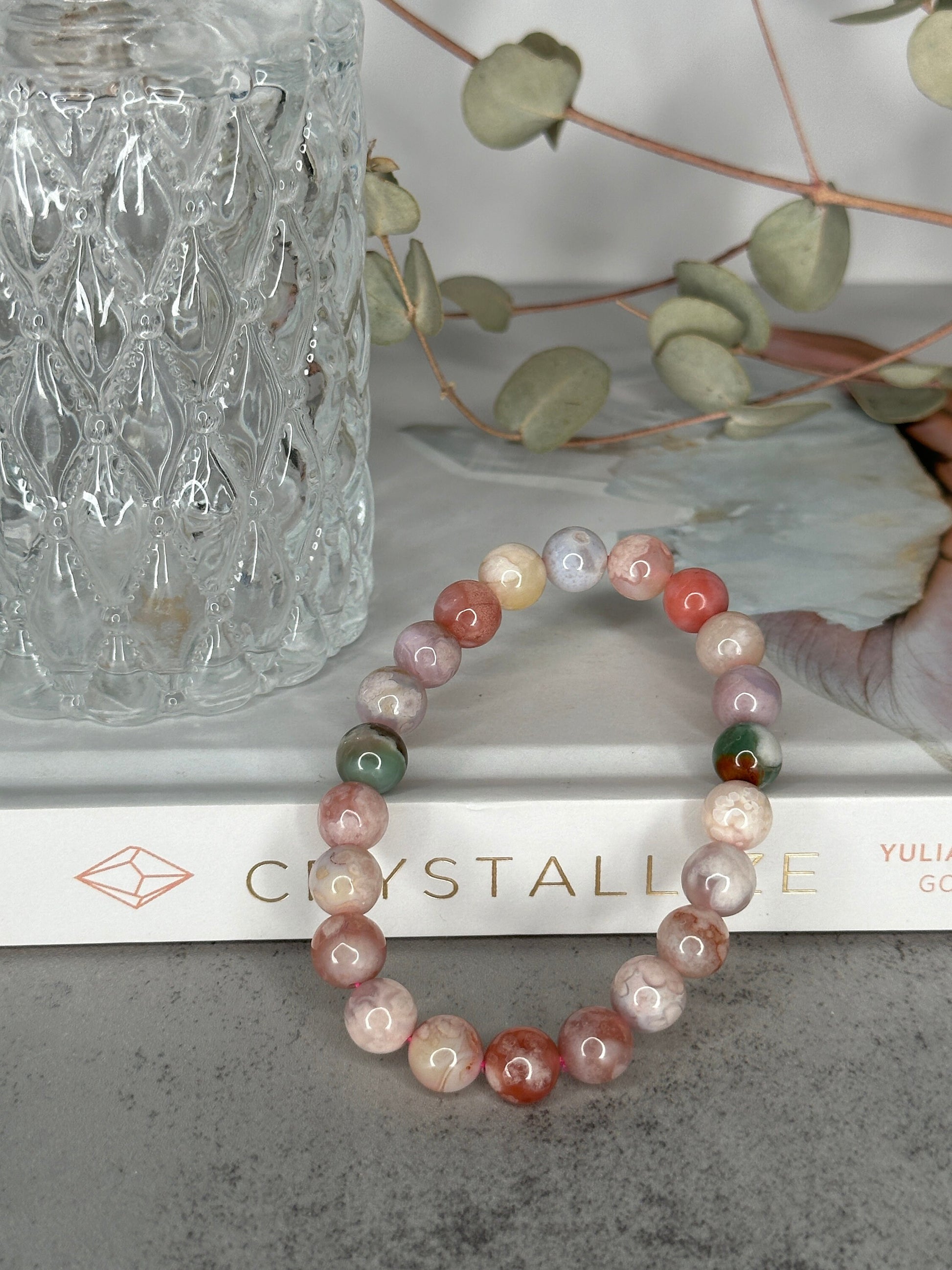 Beautiful Colorful Flower Agate Bracelet High-Quality Crystal Jewelry Beads In 8.7mm
