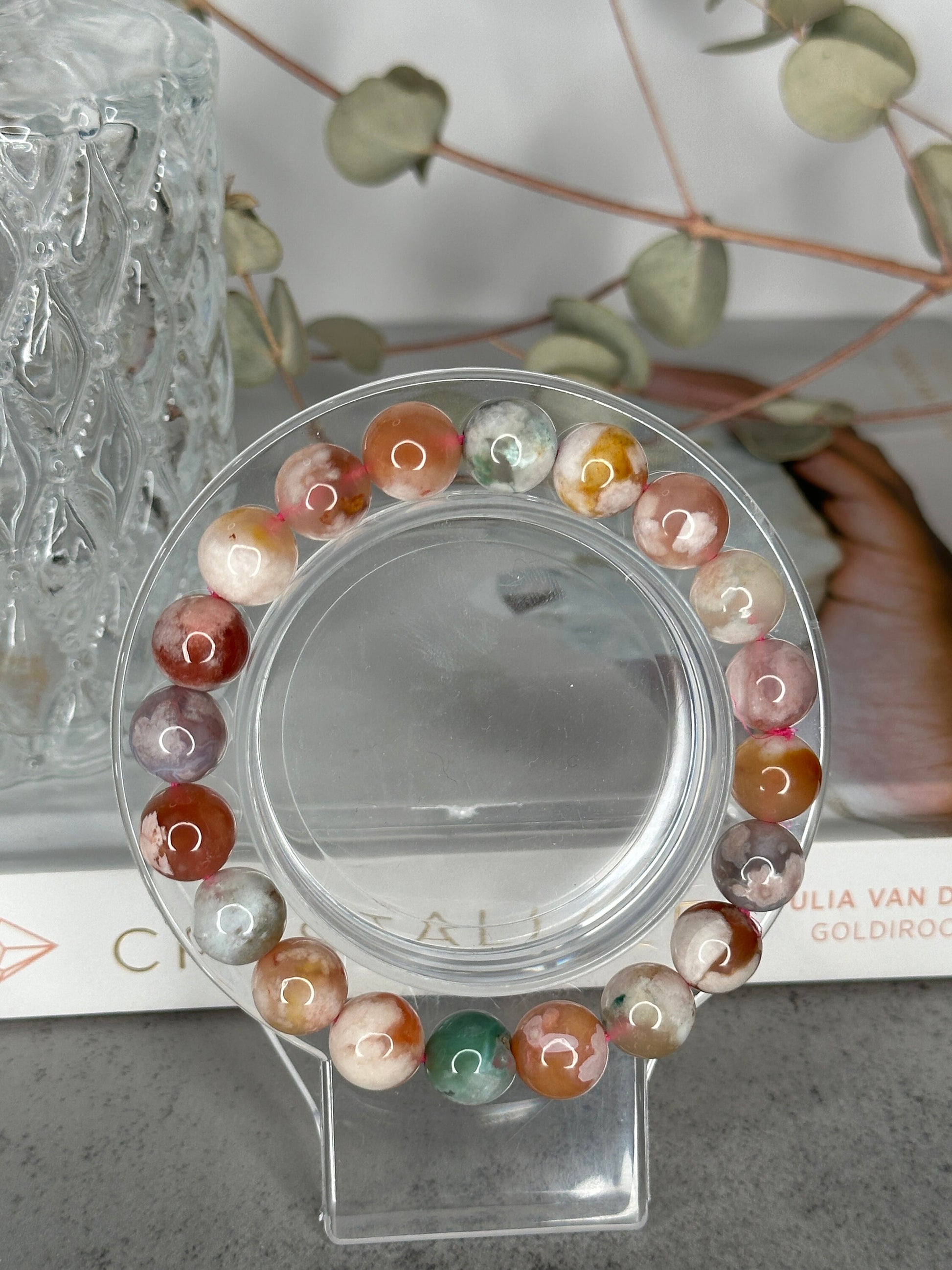 Amazing Colorful Flower Agate Bracelet High-Quality Genuine Crystal Beads In 9.7mm