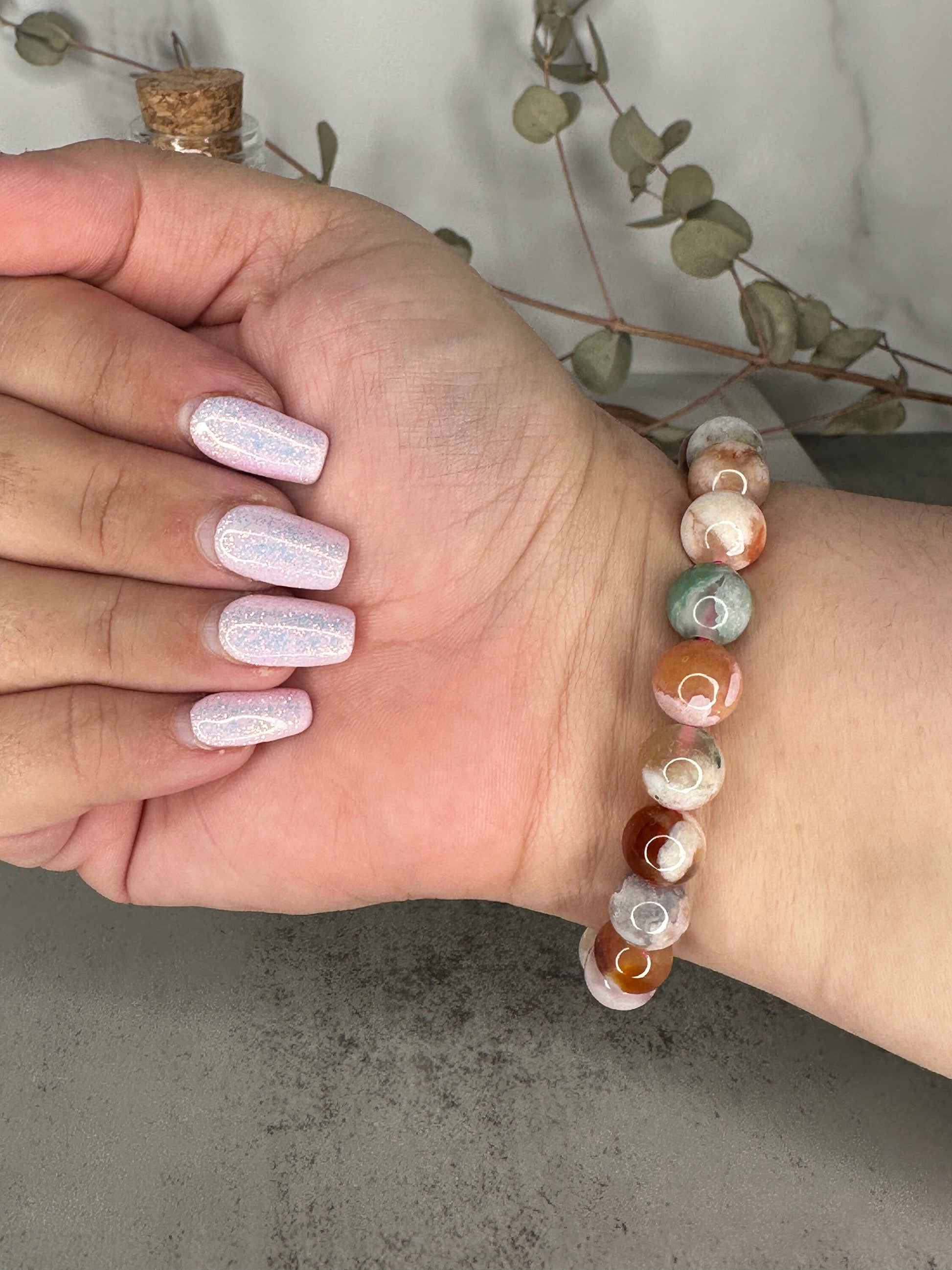 Amazing Colorful Flower Agate Bracelet High-Quality Genuine Crystal Beads In 9.7mm