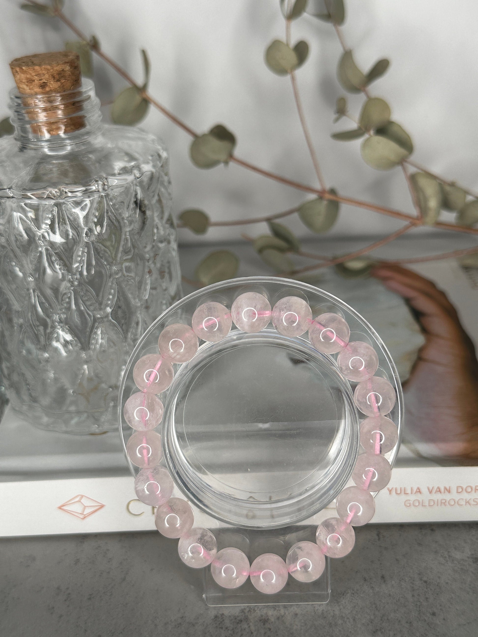Amazing Rose Quartz Garden Inclusion Bracelet Genuine High-Quality Crystal Snowflake White Sericite Beads In 10.1mm