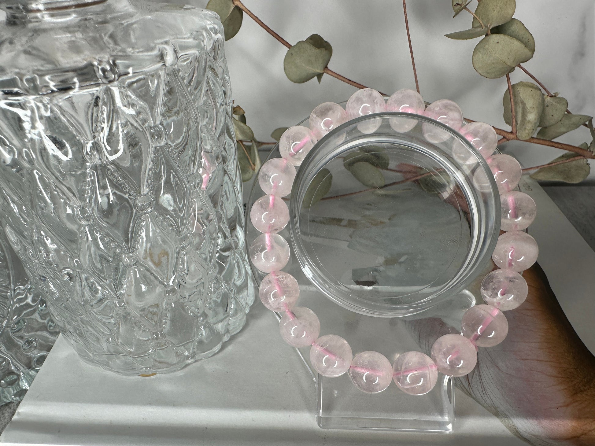 Amazing Rose Quartz Garden Inclusion Bracelet Genuine High-Quality Crystal Snowflake White Sericite Beads In 10.1mm