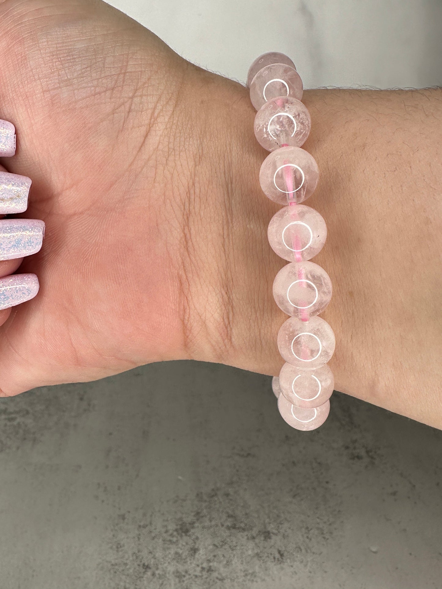 Amazing Rose Quartz Garden Inclusion Bracelet Genuine High-Quality Crystal Snowflake White Sericite Beads In 10.1mm