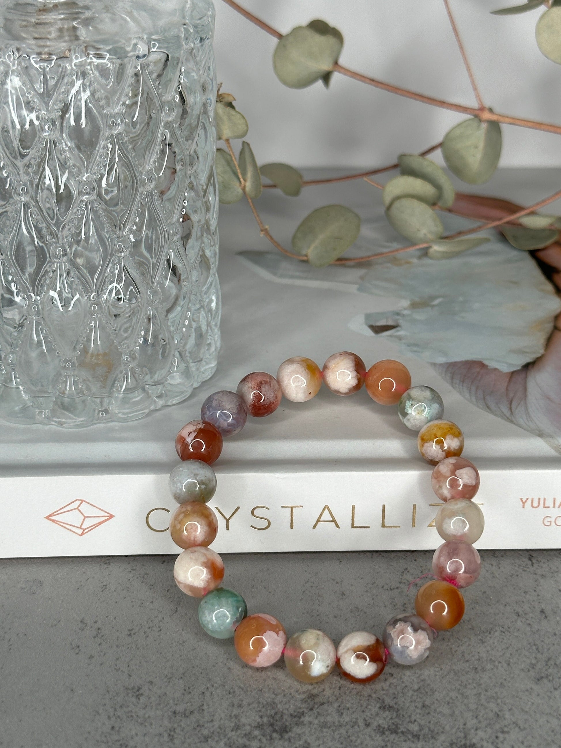 Amazing Colorful Flower Agate Bracelet High-Quality Genuine Crystal Beads In 9.7mm