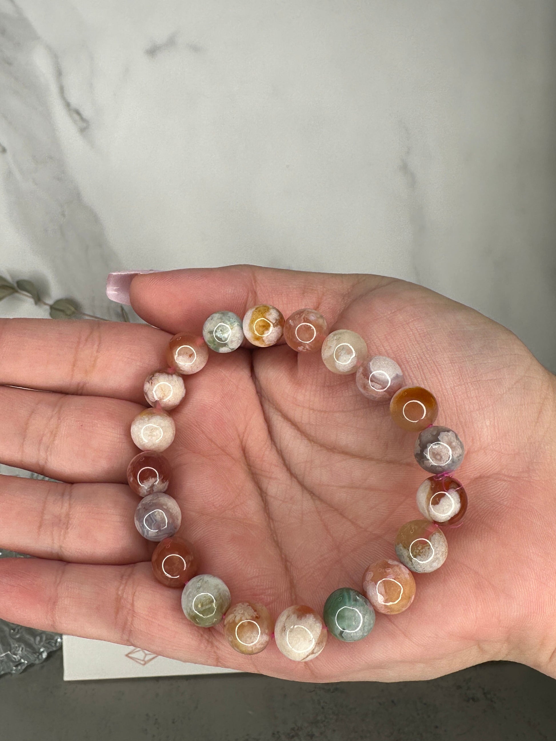 Amazing Colorful Flower Agate Bracelet High-Quality Genuine Crystal Beads In 9.7mm