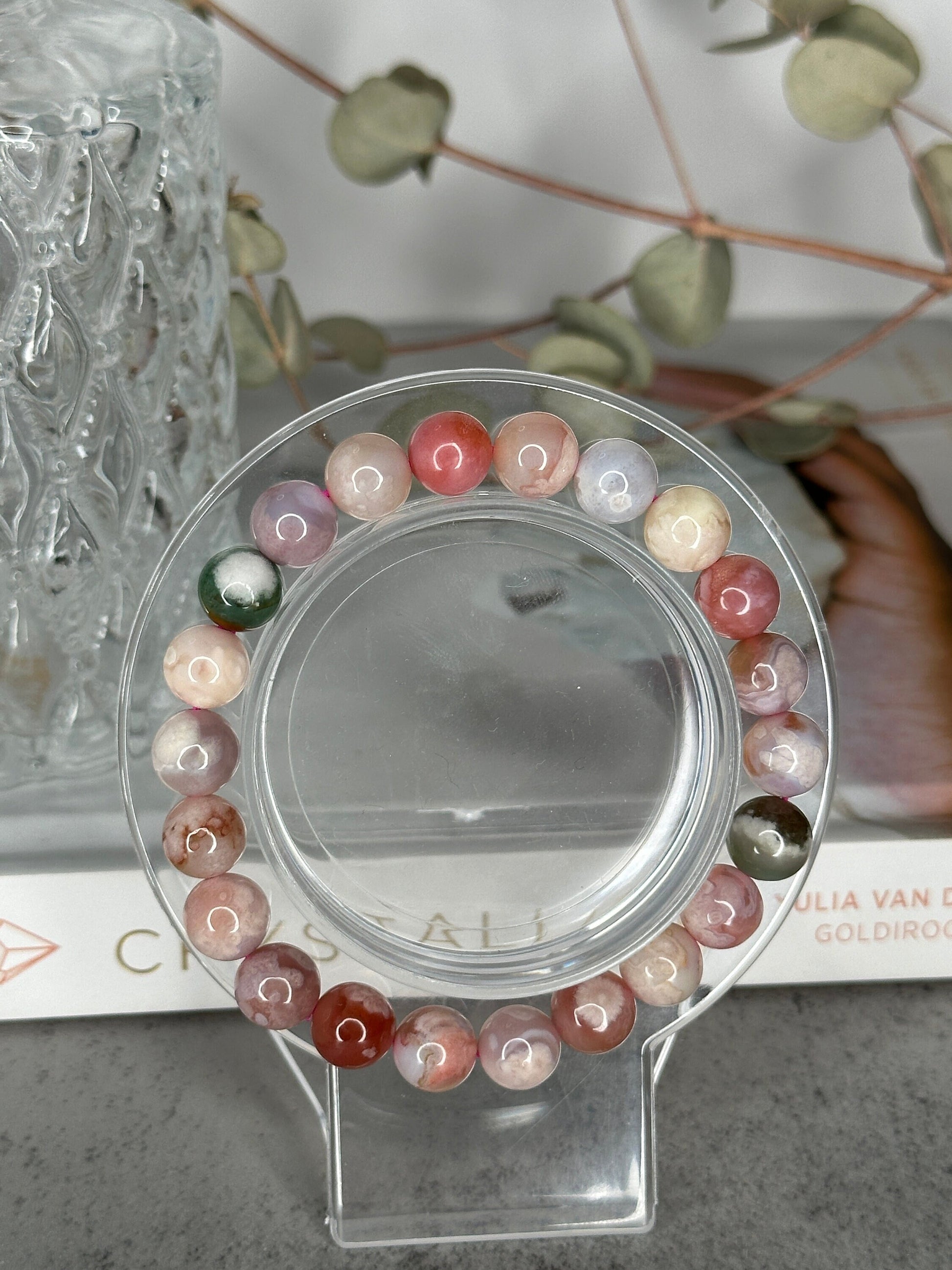 Beautiful Colorful Flower Agate Bracelet High-Quality Crystal Jewelry Beads In 8.7mm