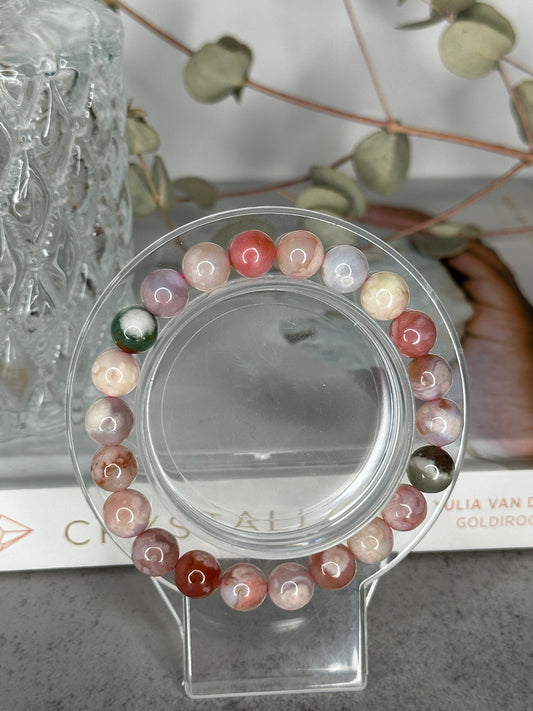 Beautiful Colorful Flower Agate Bracelet High-Quality Crystal Jewelry Beads In 8.7mm