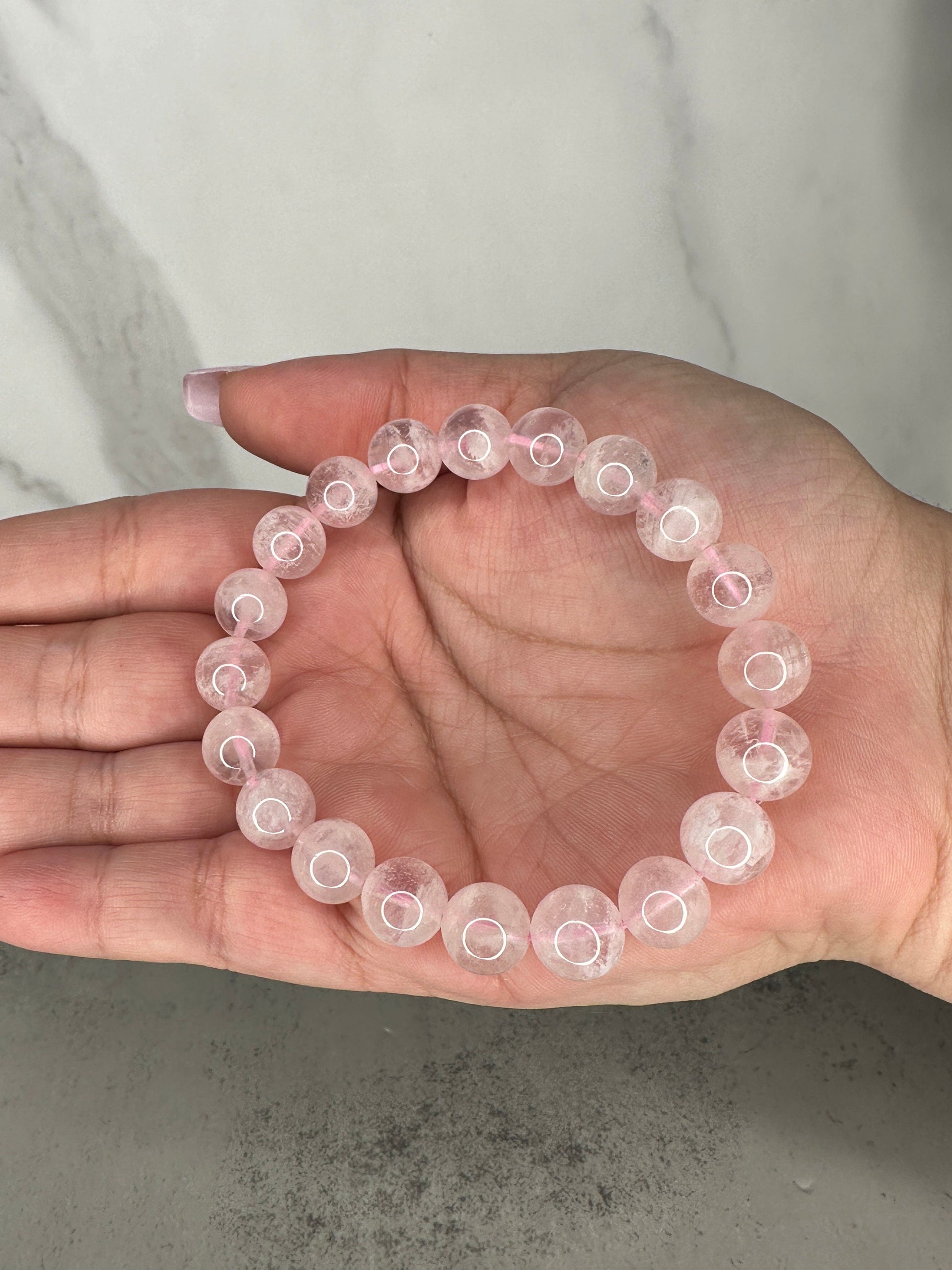 Amazing Rose Quartz Garden Inclusion Bracelet Genuine High-Quality Crystal Snowflake White Sericite Beads In 10.1mm