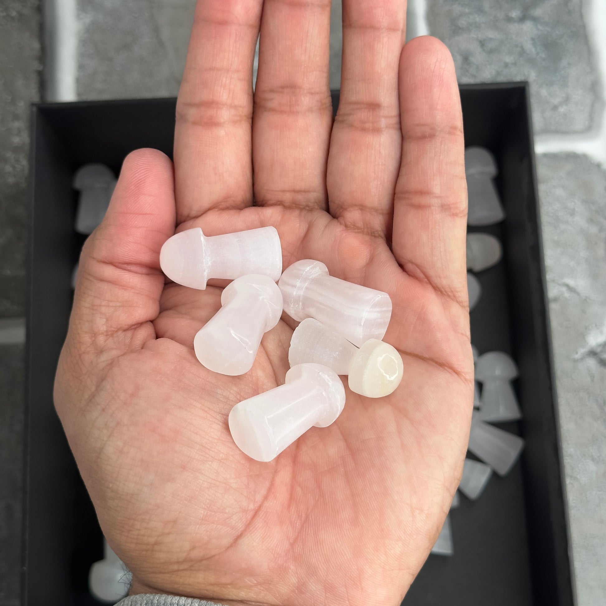 One (1) Enchanting Carved Pink Calcite Mushroom from Pakistan