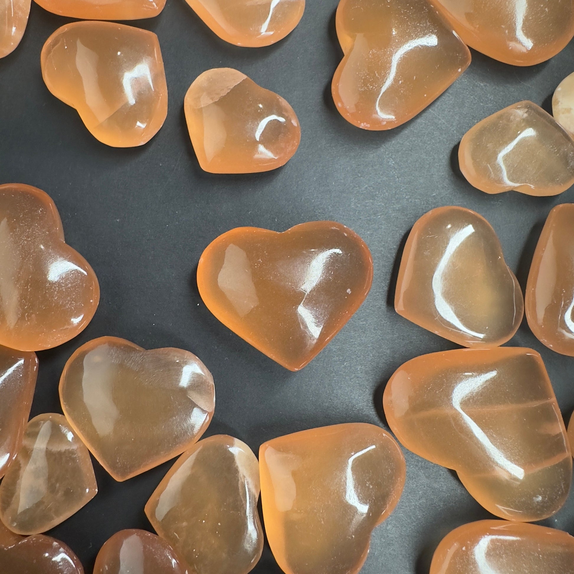 One (1) Captivating Carved Honey Calcite Heart from Pakistan