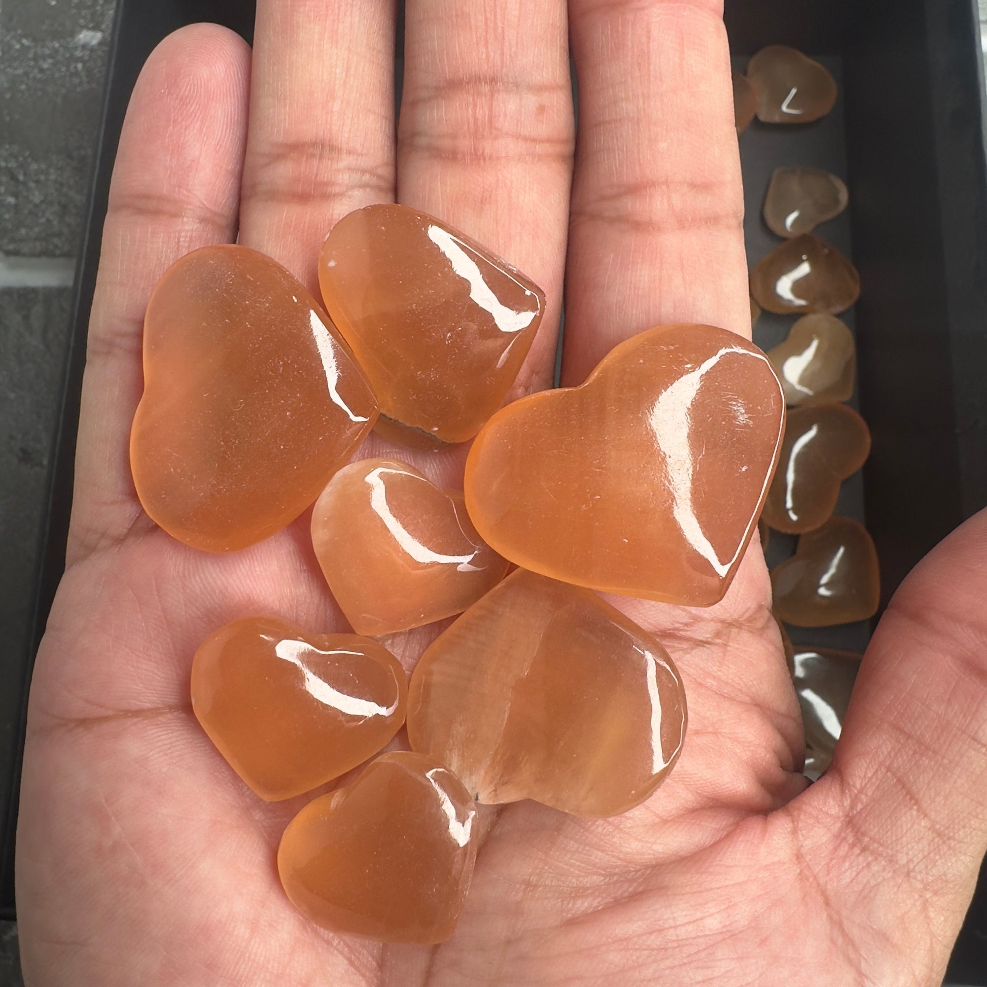 One (1) Captivating Carved Honey Calcite Heart from Pakistan