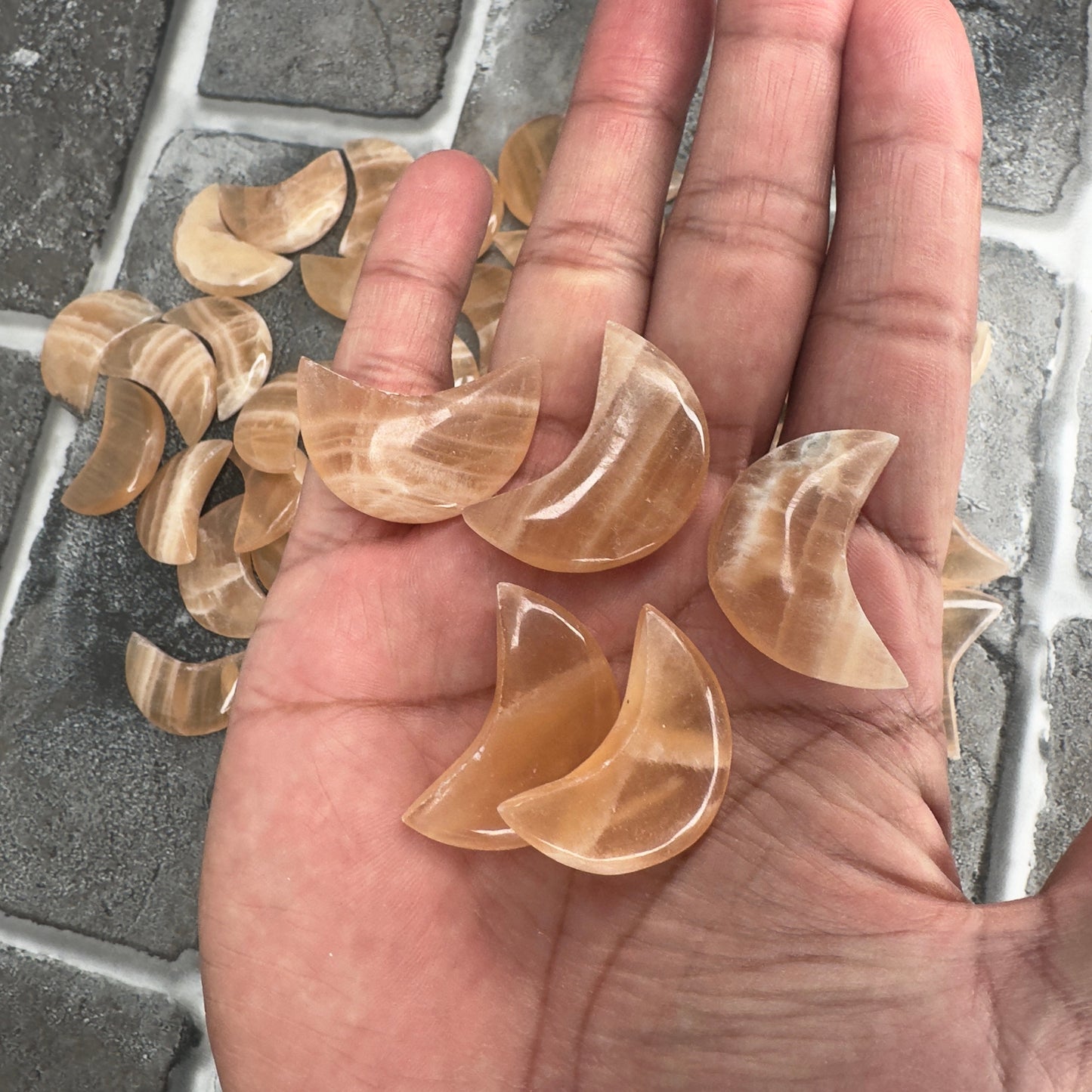 One (1) Beautiful Carved Honey Calcite Moon from Pakistan