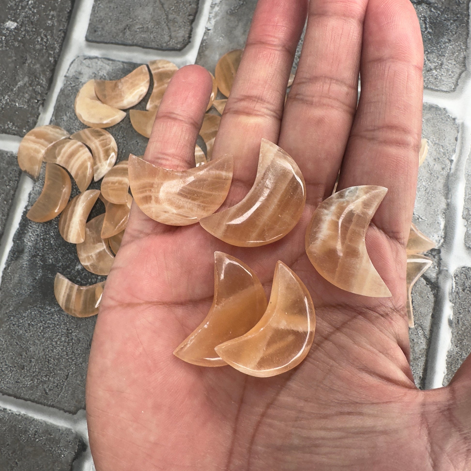 One (1) Beautiful Carved Honey Calcite Moon from Pakistan