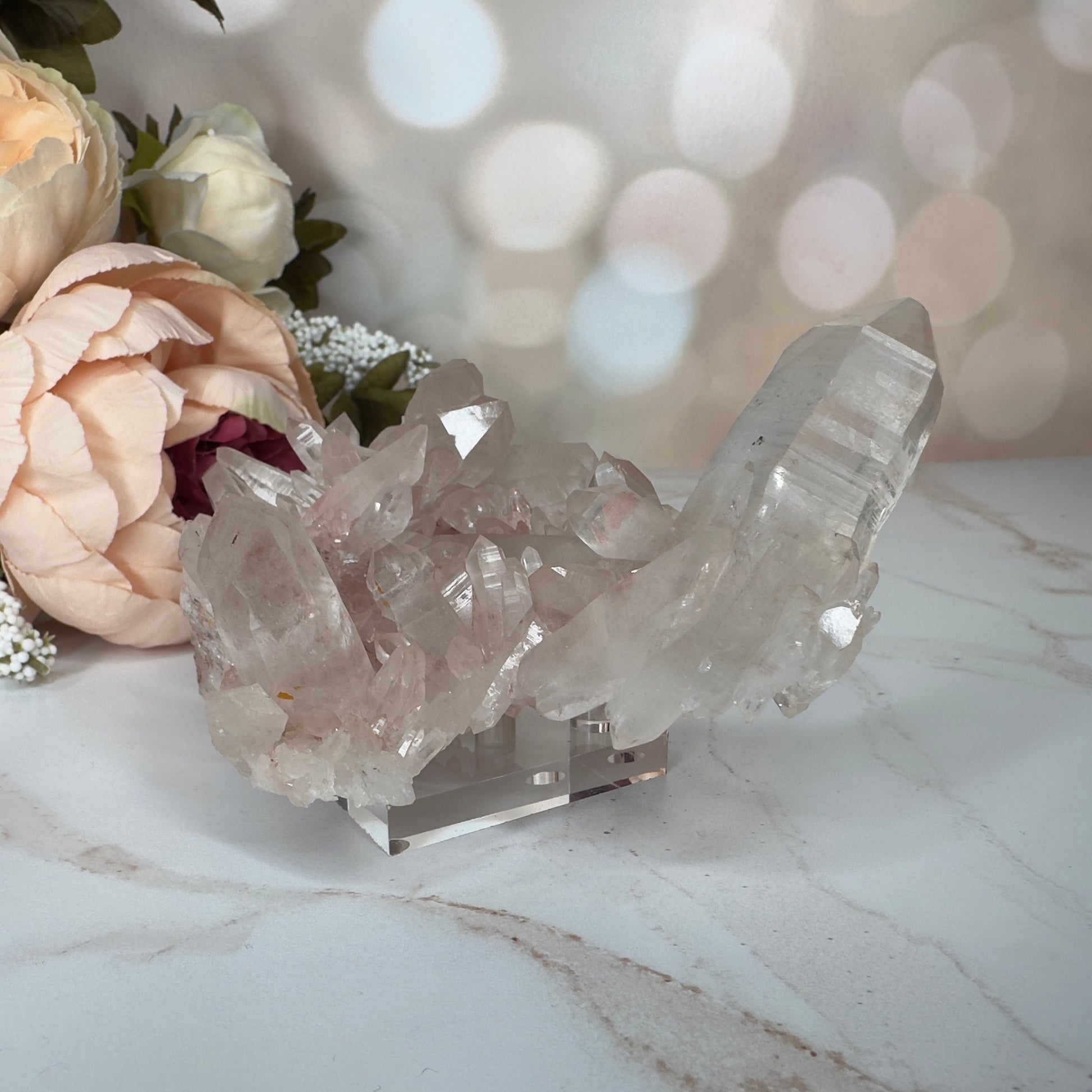 Amazing Pink Himalayan Samadhi Quartz High-Quality Genuine Specimen Double Terminated Crystal Cluster from India | Tucson Gem Show Exclusive