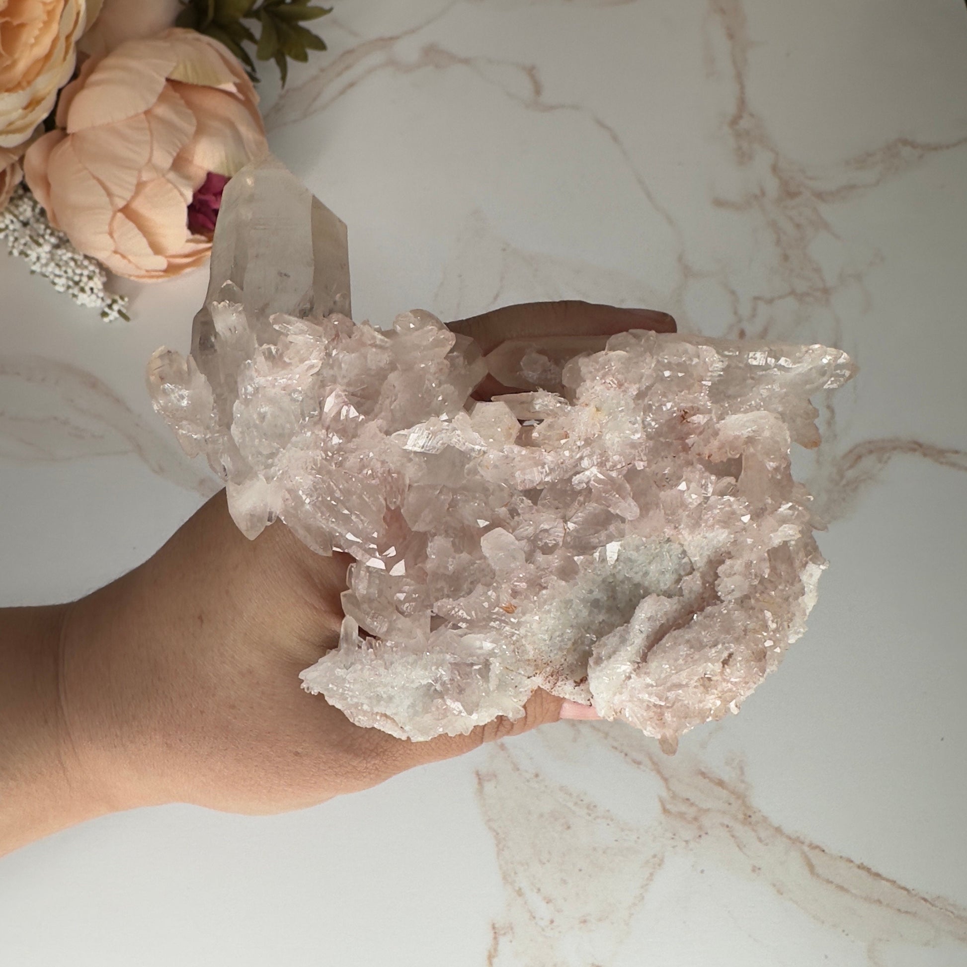 Amazing Pink Himalayan Samadhi Quartz High-Quality Genuine Specimen Double Terminated Crystal Cluster from India | Tucson Gem Show Exclusive