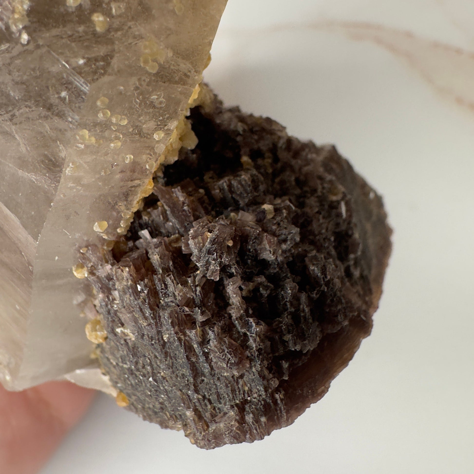 Unique Smoky Quartz With Tourmaline, Mica And Lepidolite Self Standing Specimen From Brazil