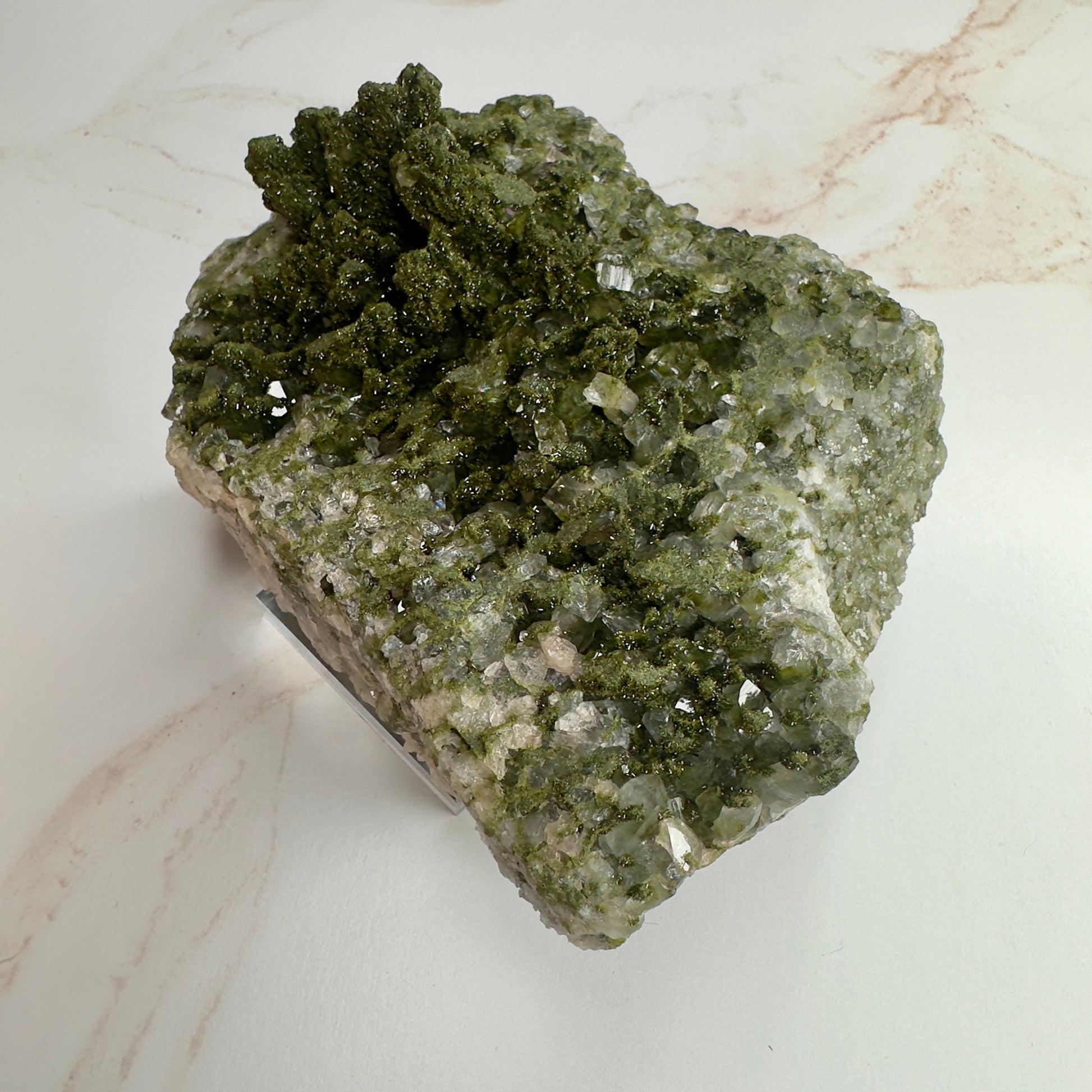 Forest Epidote On Quartz Genuine Dark Green Crystal Cluster Specimen From Turkey | Tucson Gem Show Exclusive