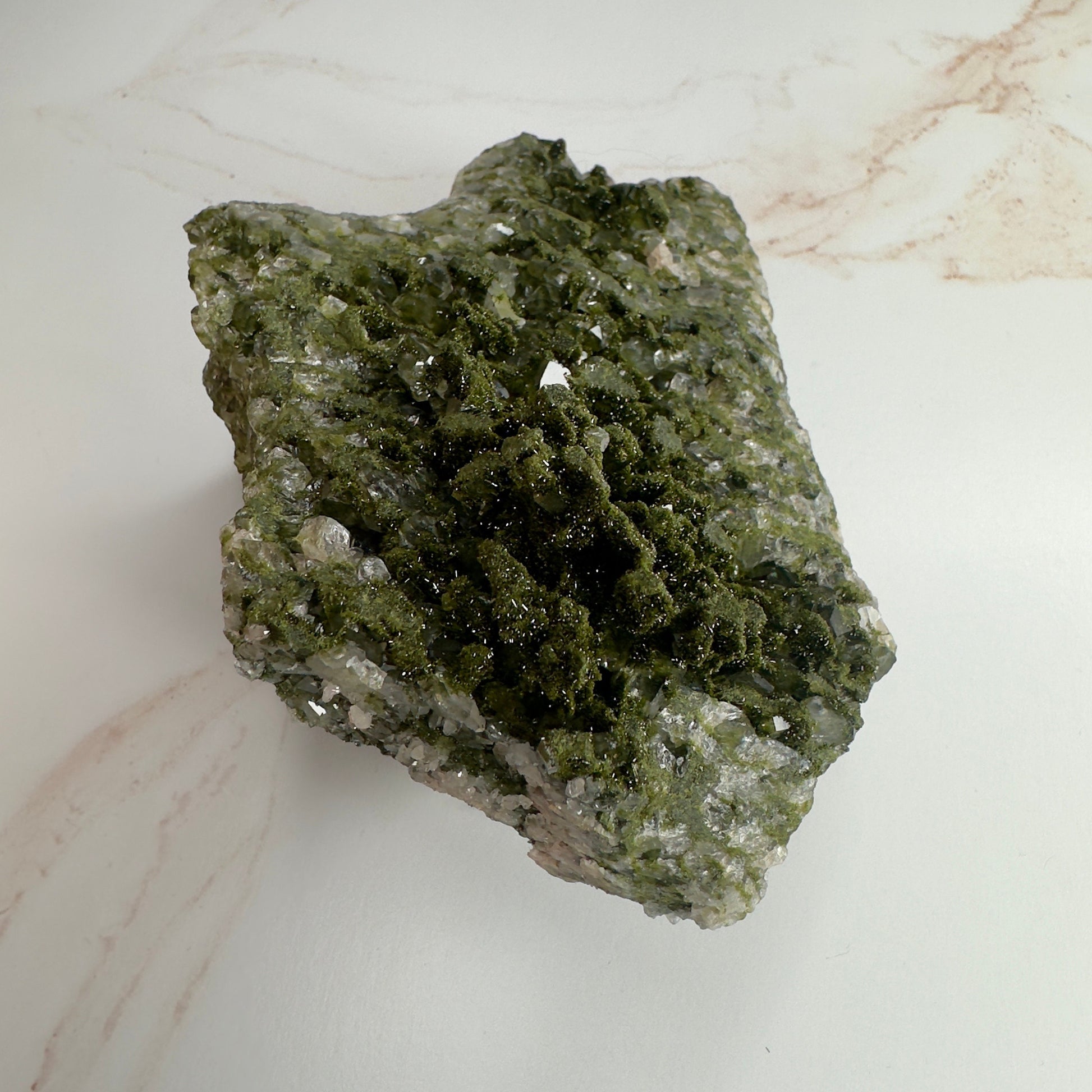 Forest Epidote On Quartz Genuine Dark Green Crystal Cluster Specimen From Turkey | Tucson Gem Show Exclusive