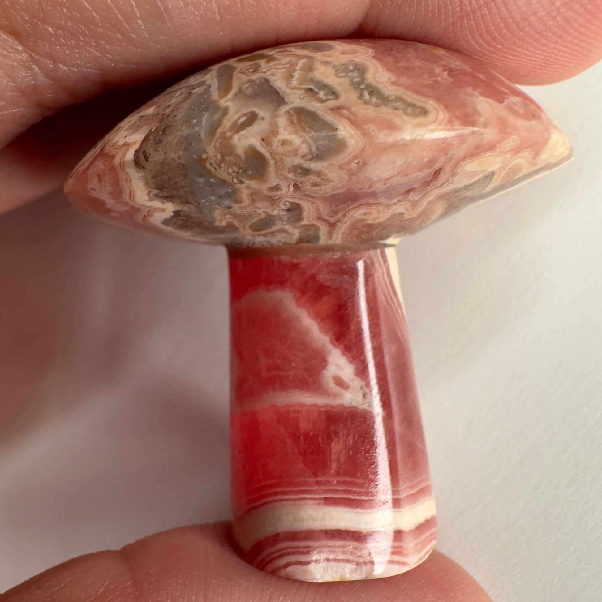 Adorable Rhodochrosite Mushroom Hand Carved Genuine Crystal Mushy From Argentina | Tucson Gem Show Exclusive