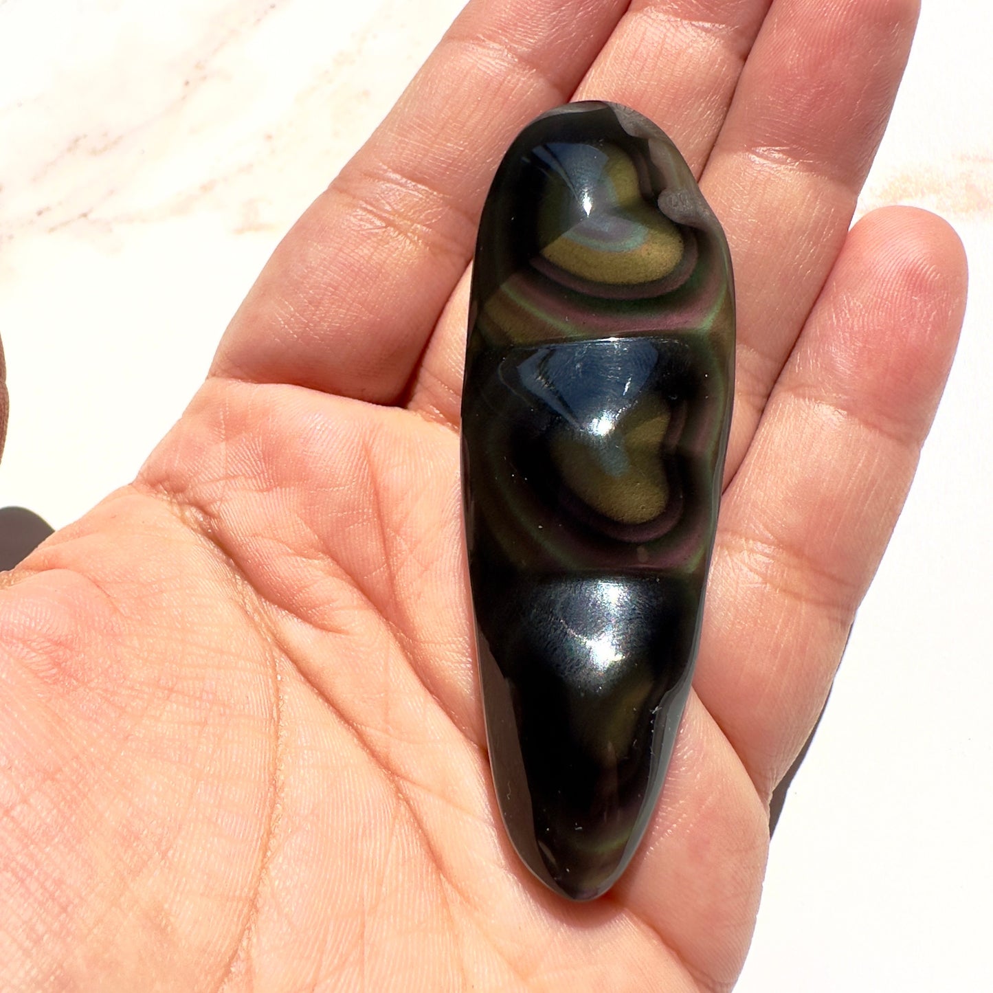 Rainbow Obsidian Heart Super Dark & Flashy Purple Multi-Color From Mexico | Tucson Gem Show Exclusive