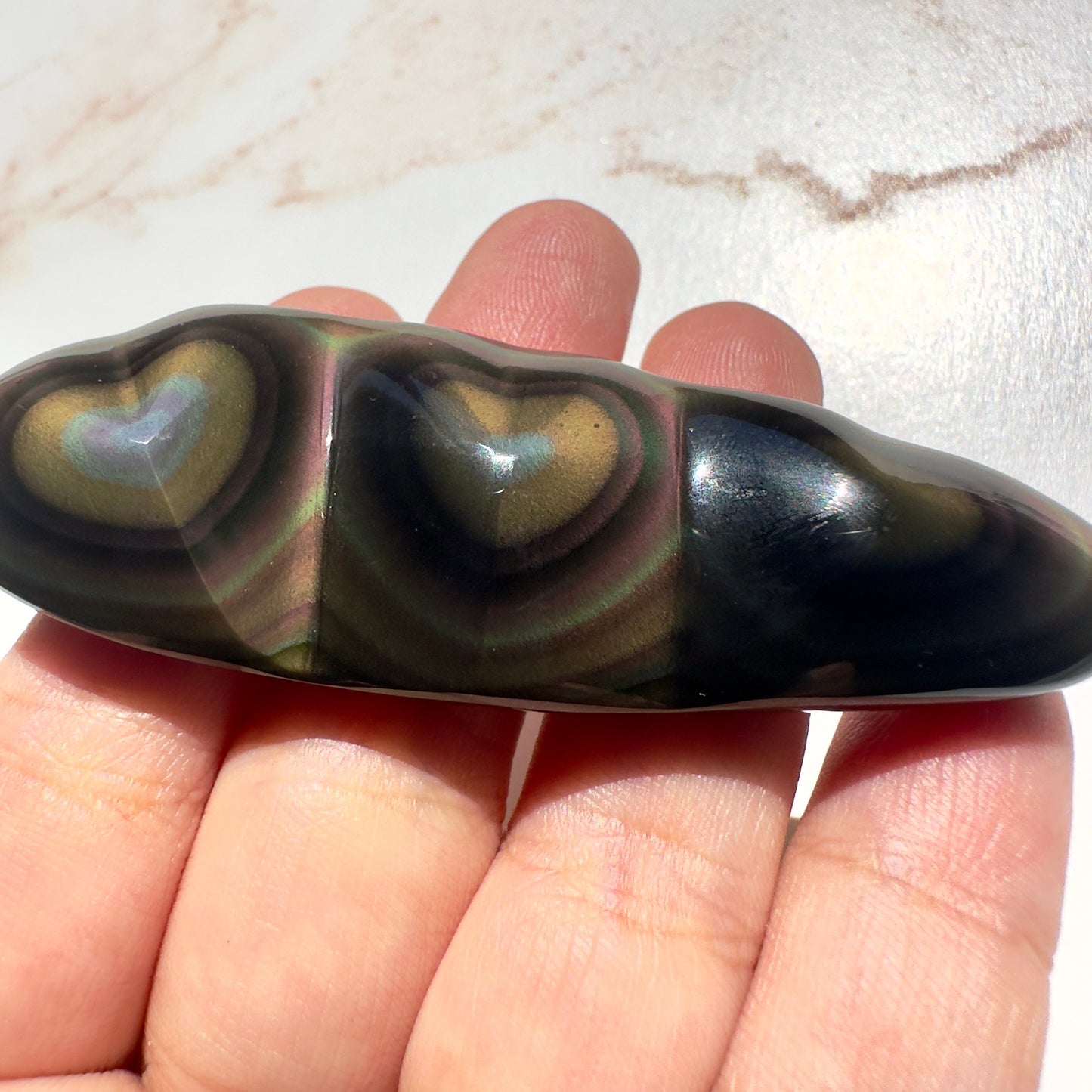 Rainbow Obsidian Heart Super Dark & Flashy Purple Multi-Color From Mexico | Tucson Gem Show Exclusive
