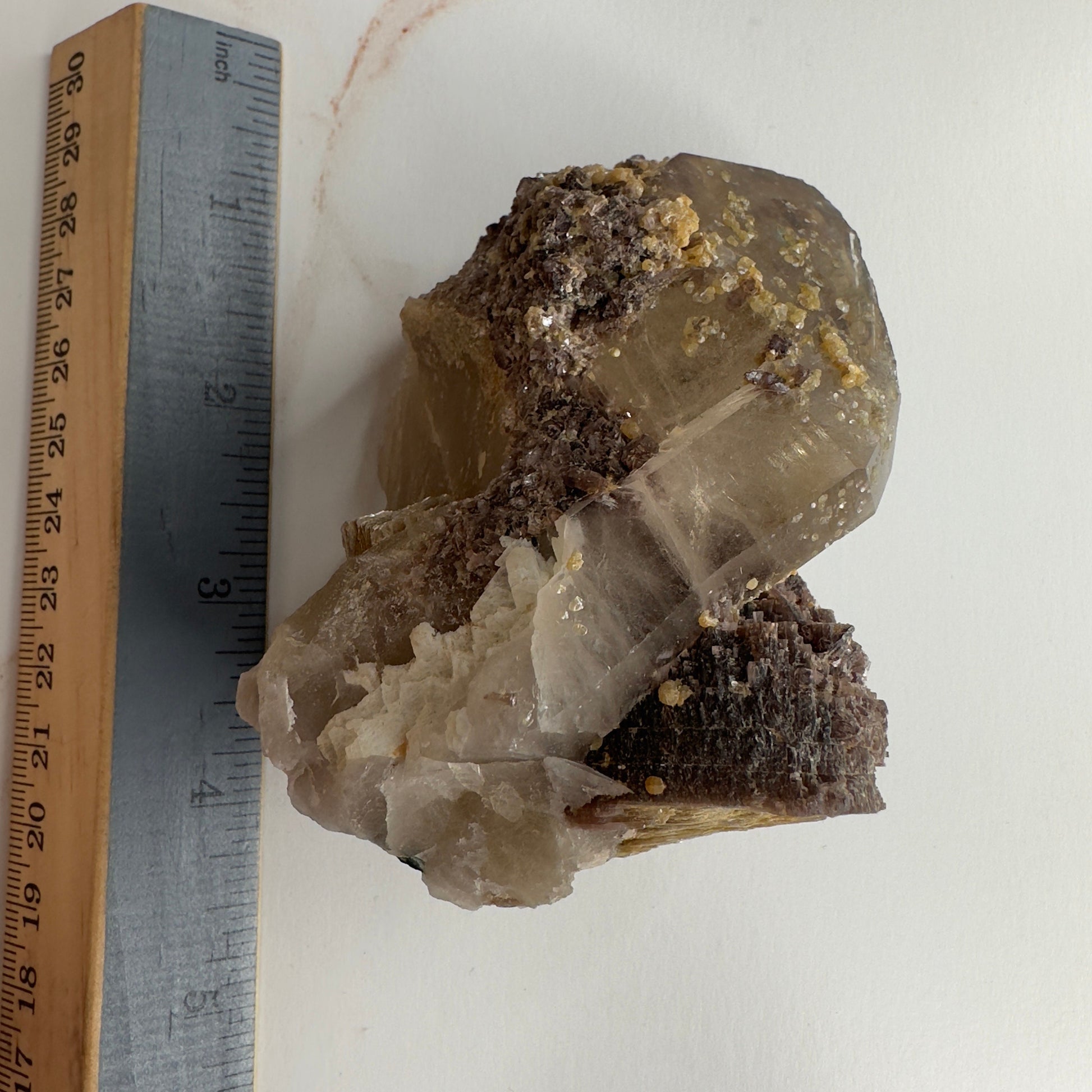 Unique Smoky Quartz With Tourmaline, Mica And Lepidolite Self Standing Specimen From Brazil