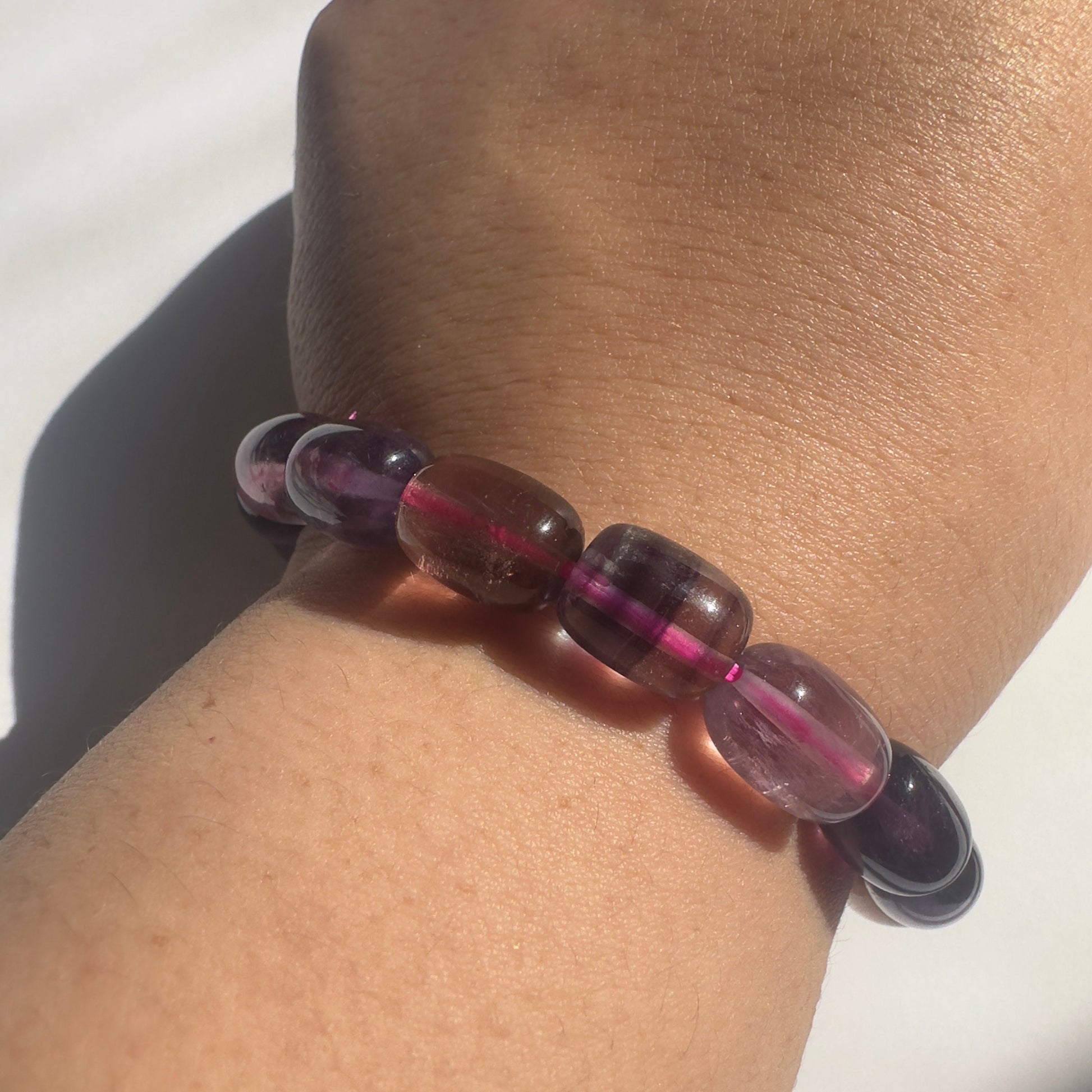 Barrel Fluorite Bracelet With Banding High-Quality Crystal Jewelry Beads in 8.8mm