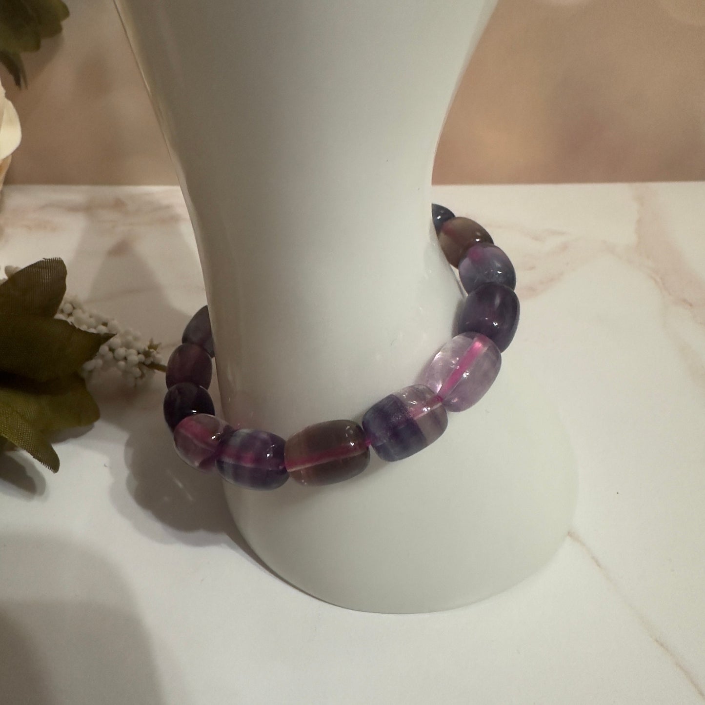 Barrel Fluorite Bracelet With Banding High-Quality Crystal Jewelry Beads in 8.8mm