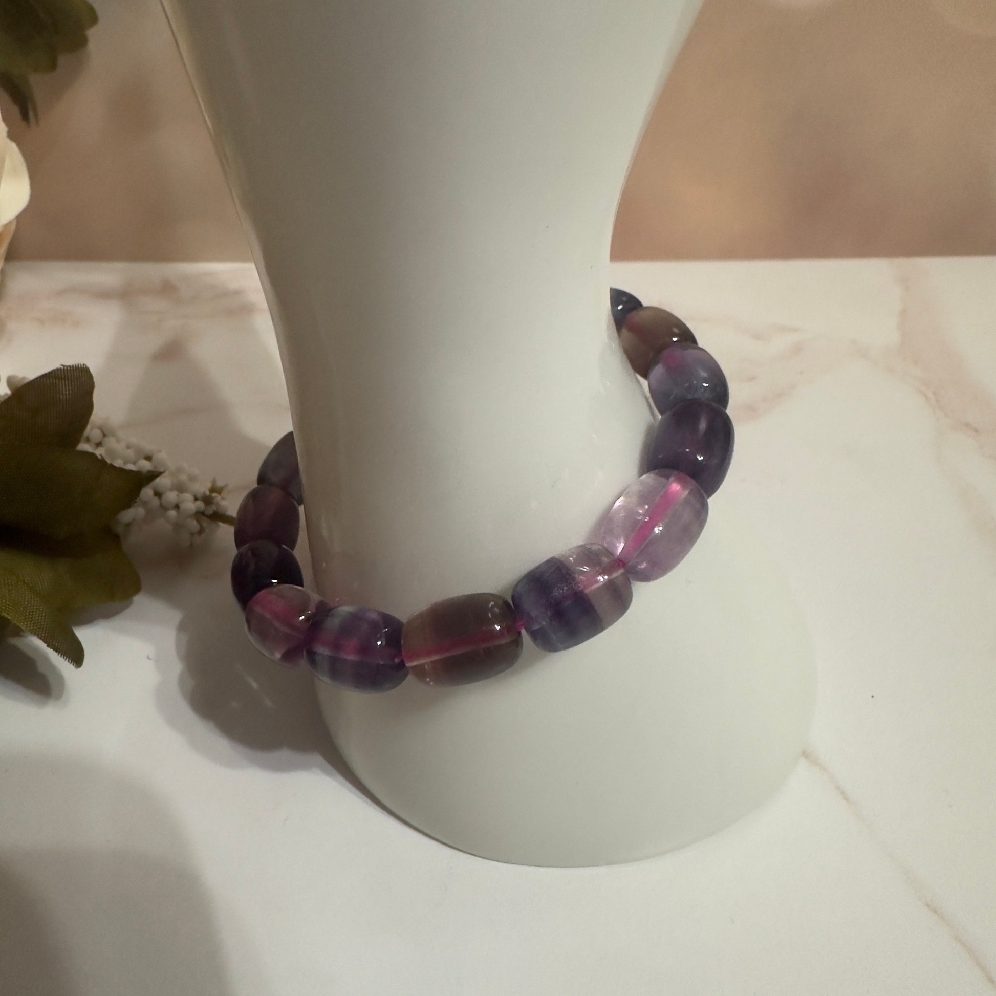 Barrel Fluorite Bracelet With Banding High-Quality Crystal Jewelry Beads in 8.8mm