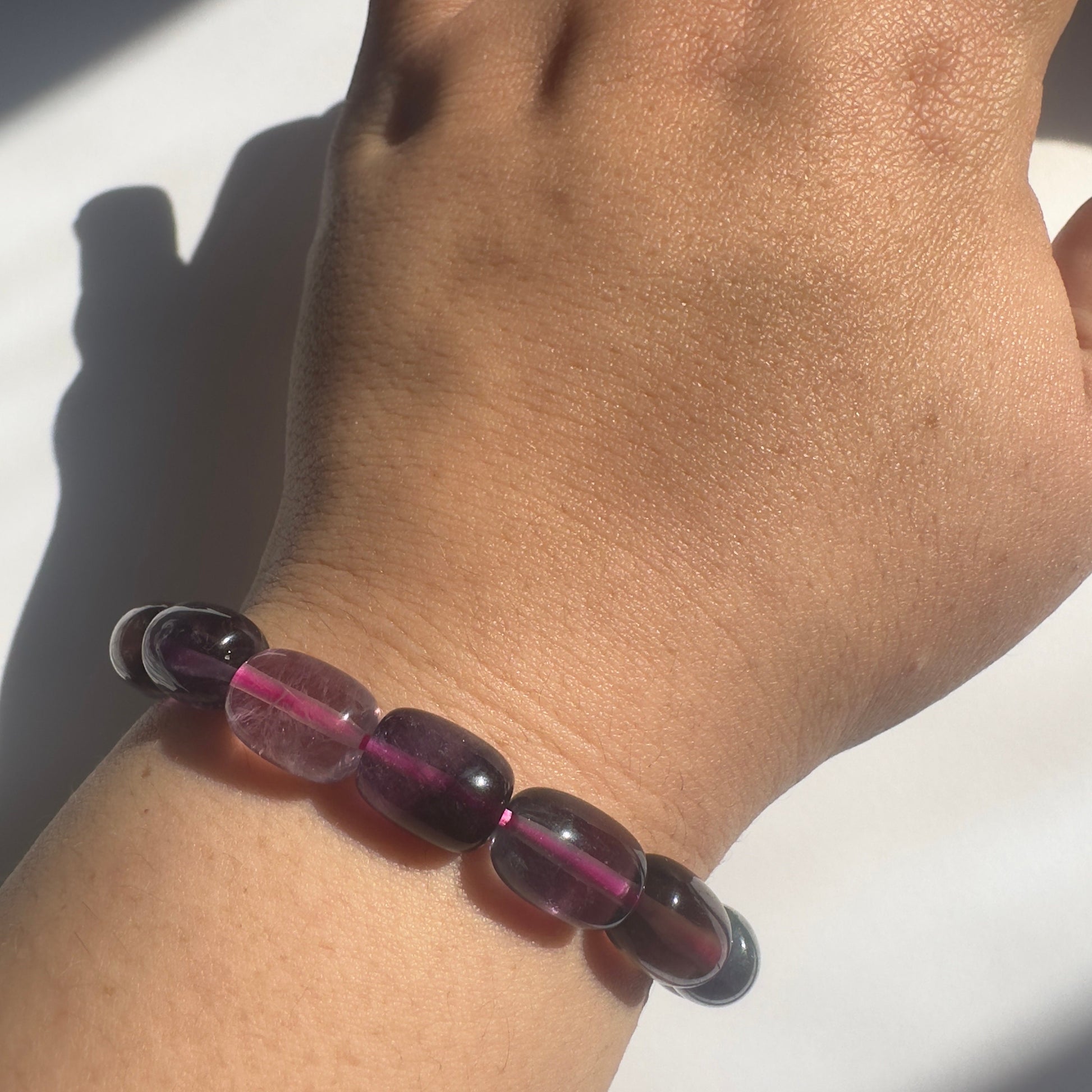 Barrel Fluorite Bracelet With Banding High-Quality Crystal Jewelry Beads in 8.8mm