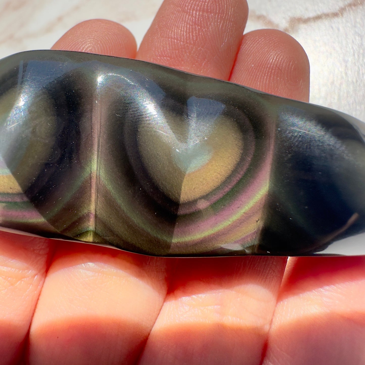 Rainbow Obsidian Heart Super Dark & Flashy Purple Multi-Color From Mexico | Tucson Gem Show Exclusive