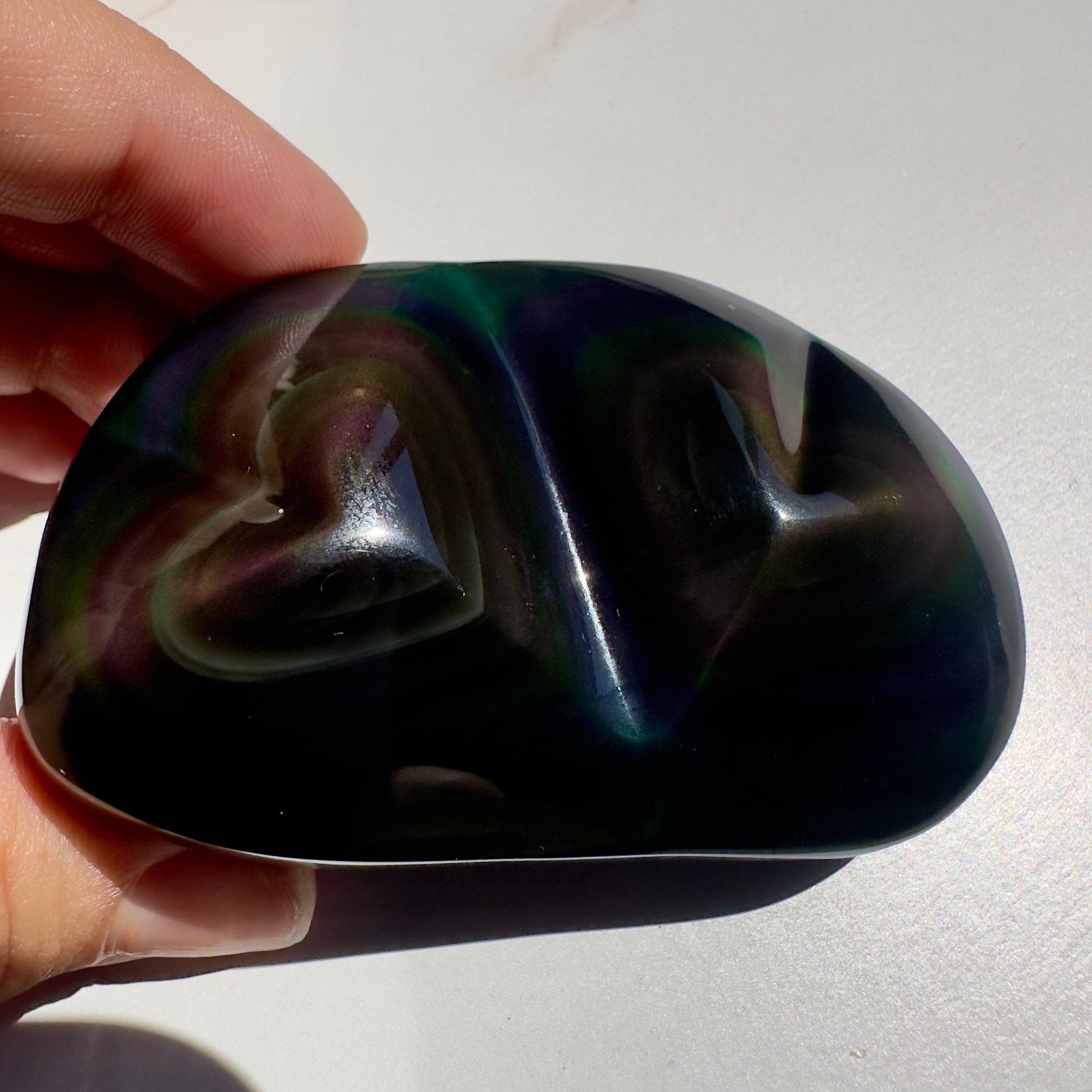 Rainbow Obsidian Heart Duo Super Dark & Flashy Purple Multi-Color From Mexico | Tucson Gem Show Exclusive