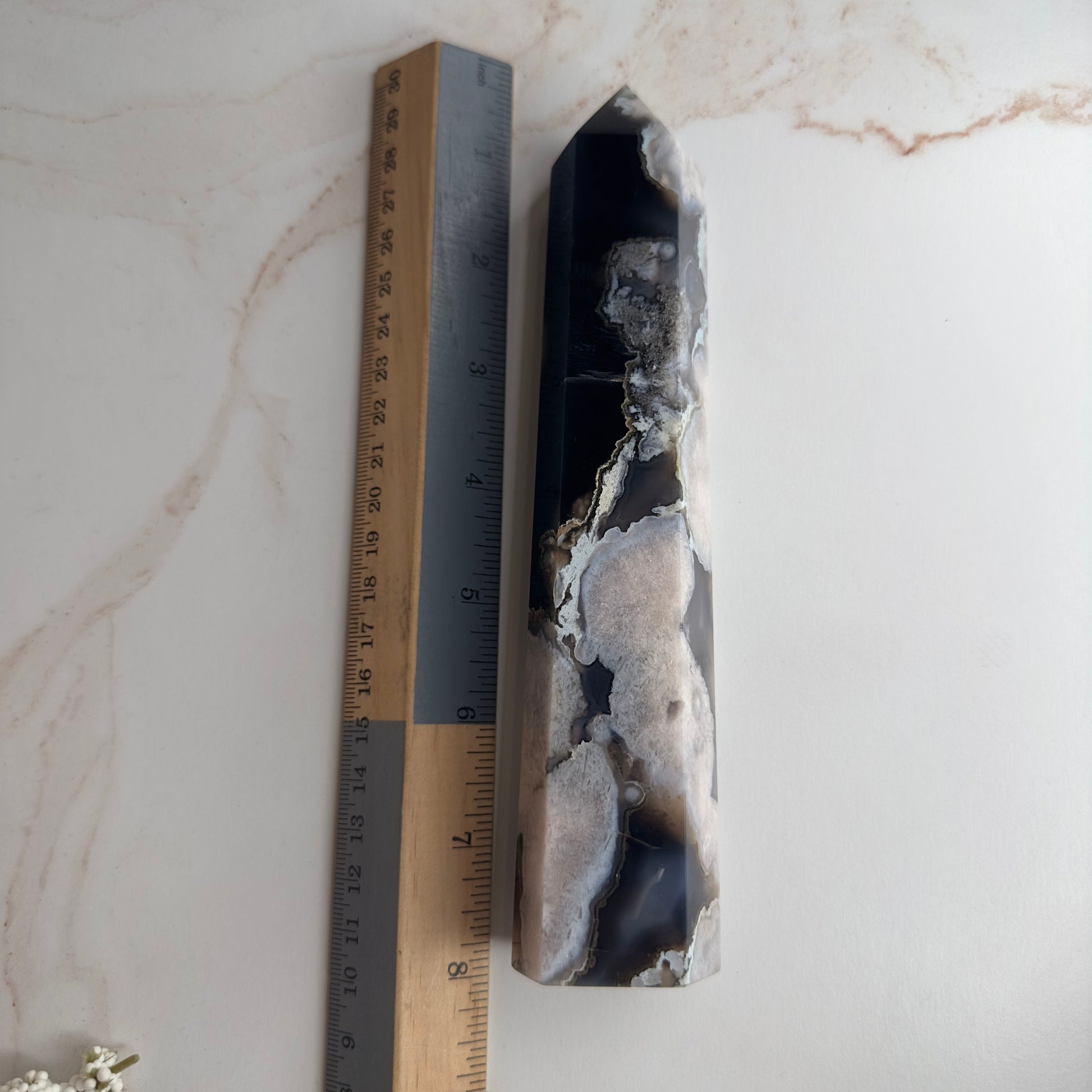 Large Black Flower Agate Tower | Natural Blue Cherry Sakura Blossom Point