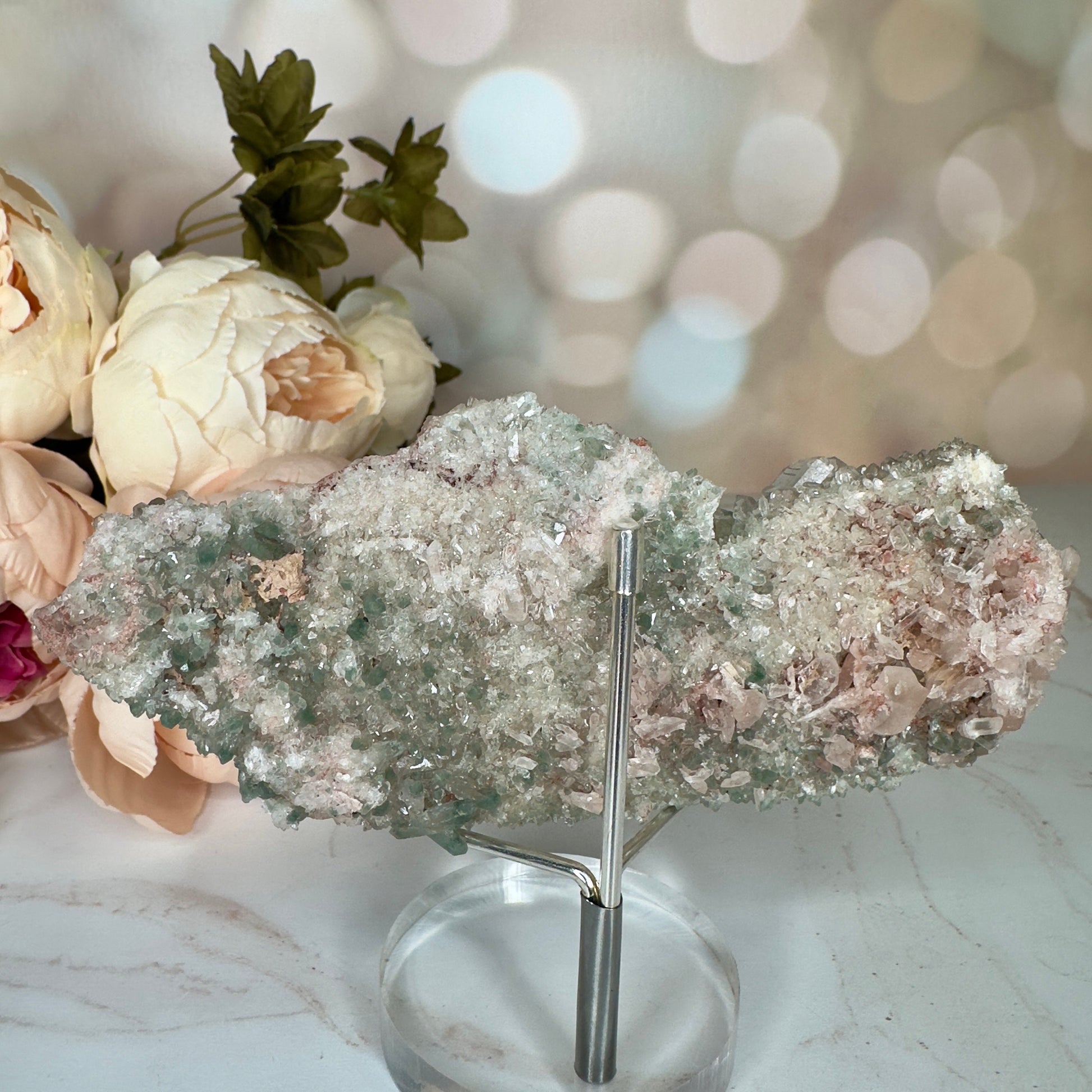 Rare Pink Himalayan Samadhi Quartz With Chlorite High-Quality Genuine Specimen Crystal from India | Tucson Gem Show Exclusive