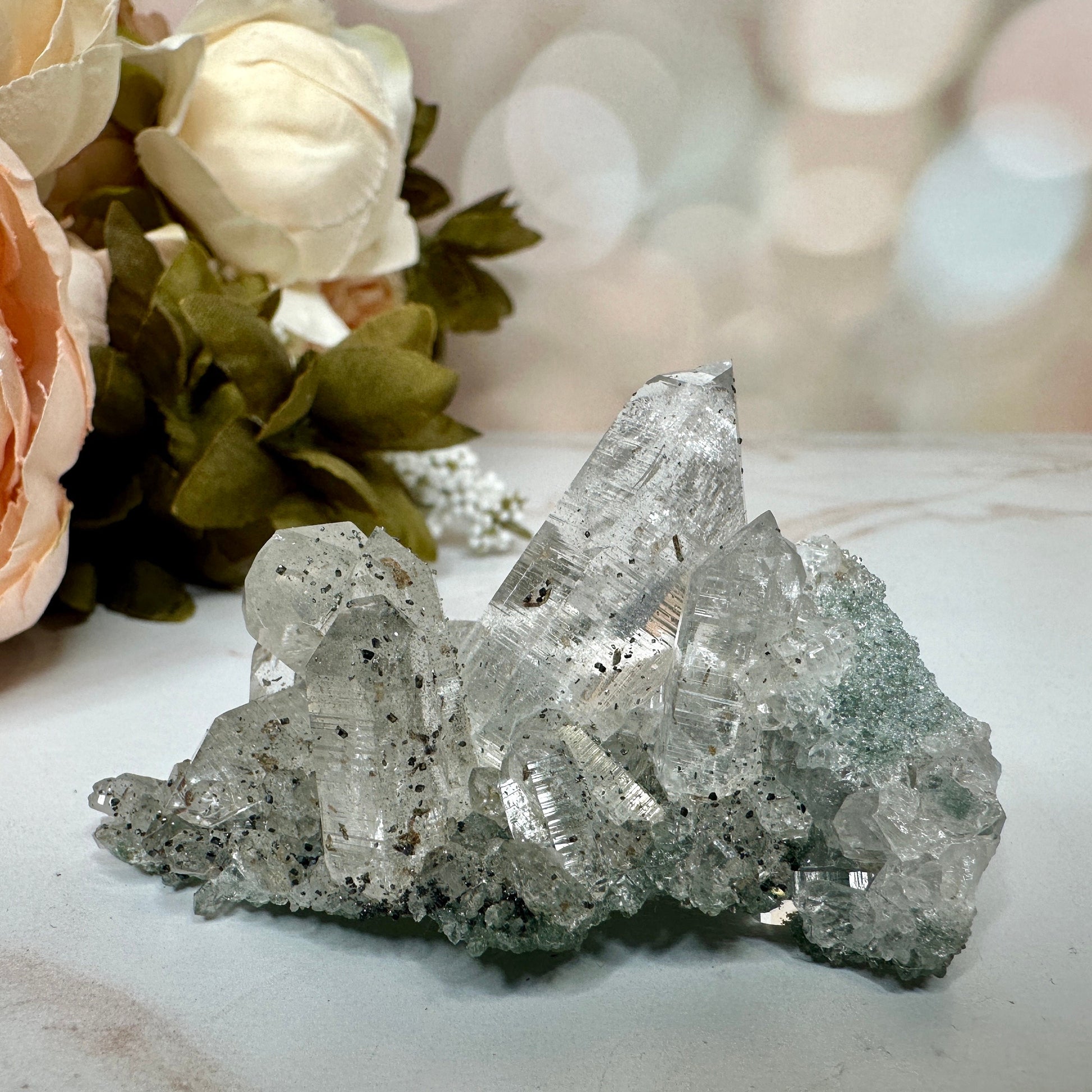 Chlorite Himalayan Quartz Specimen Cluster With Anatase From India AAA+ grade | Tucson Gem Show Exclusive