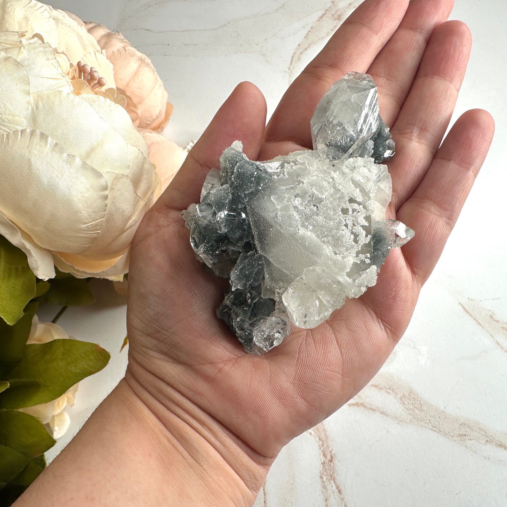 Sugary Apophyllite Blue/Black Chalcedony Specimen From India | Tucson Gem Show Exclusive