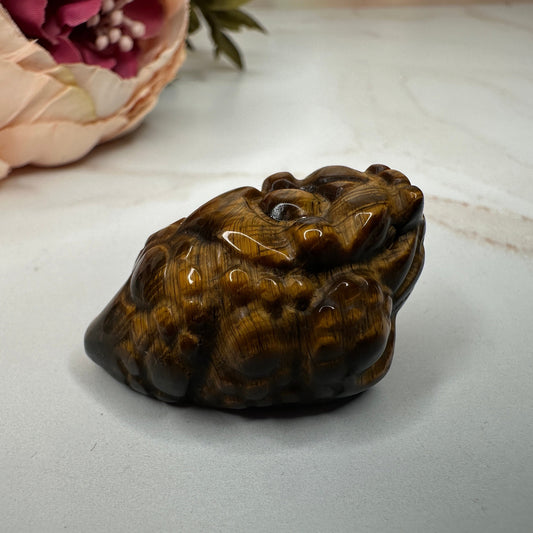 Mini Money Toad in Tiger-Eye Master Carved | Pocket size