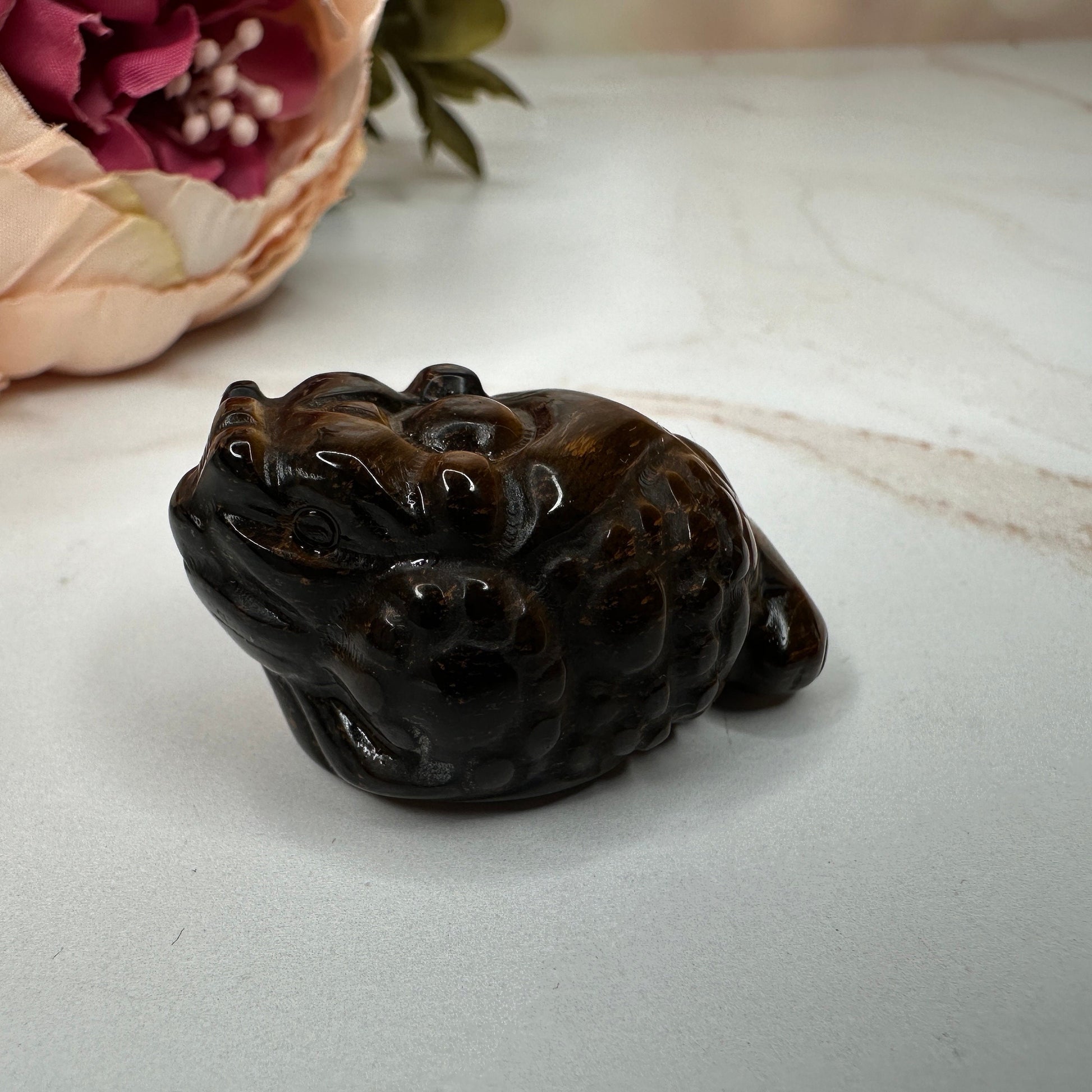 Mini Money Toad in Tiger-Eye Master Carved | Pocket size