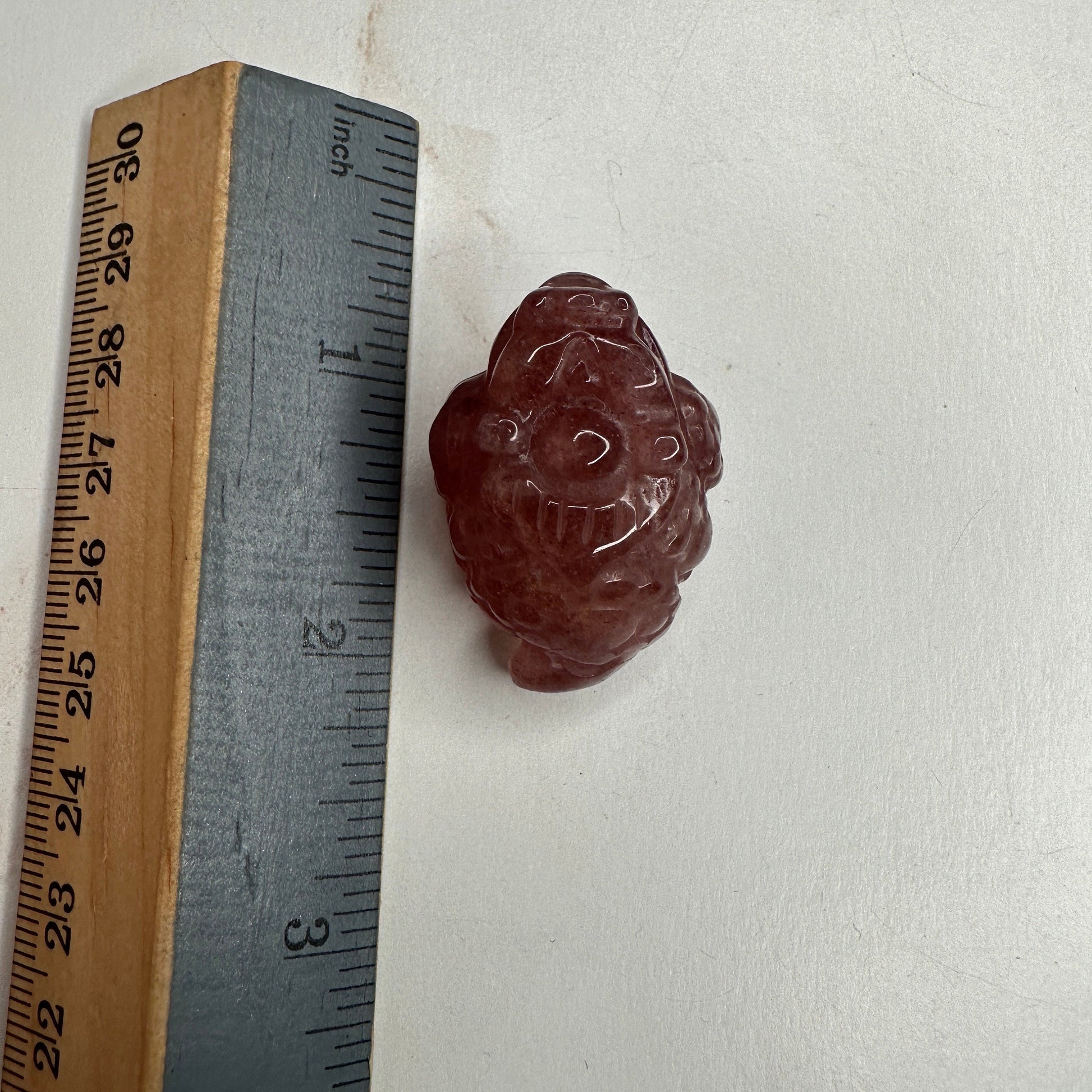 Mini Money Toad in Strawberry Quartz Master Carved | Pocket size