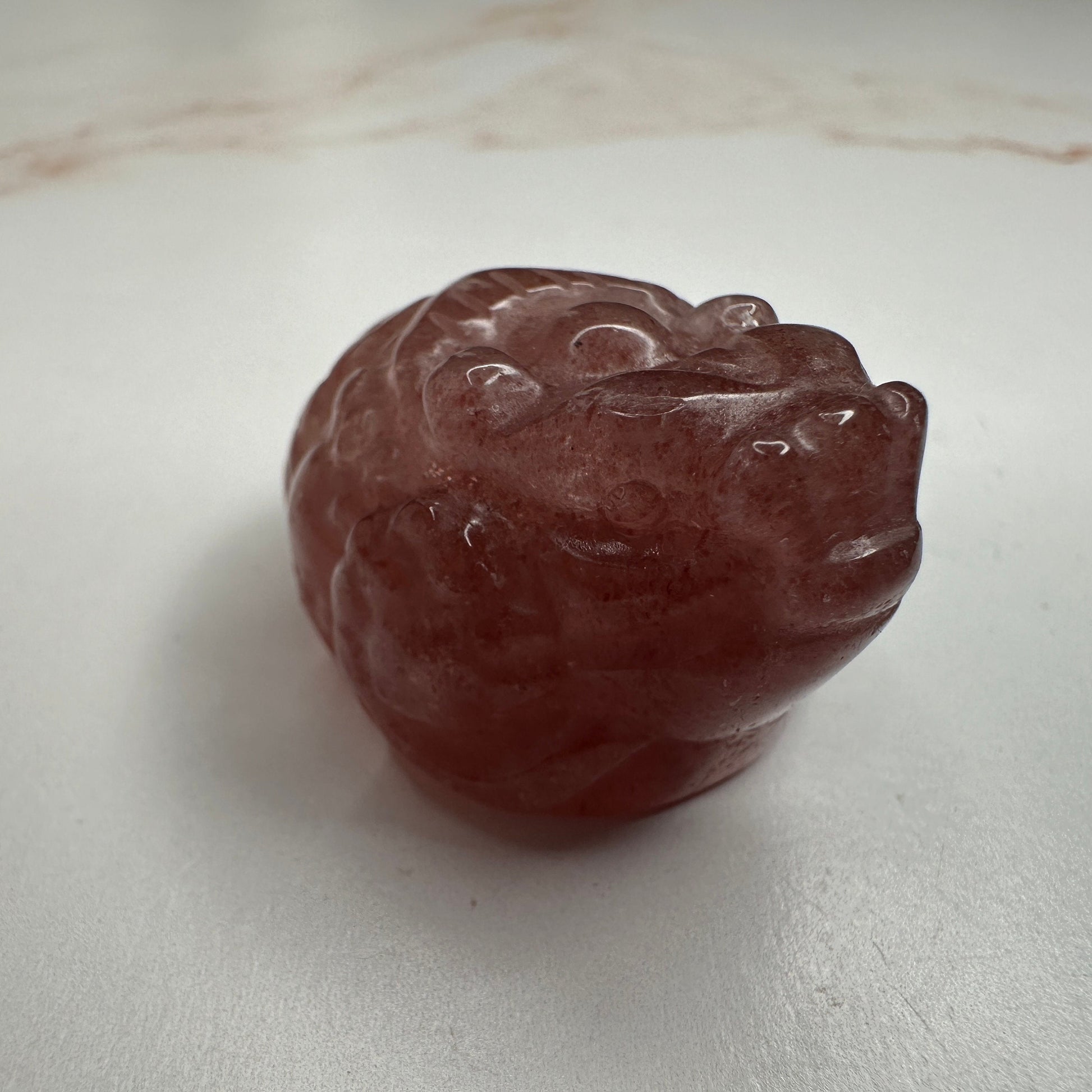 Mini Money Toad in Strawberry Quartz Master Carved | Pocket size