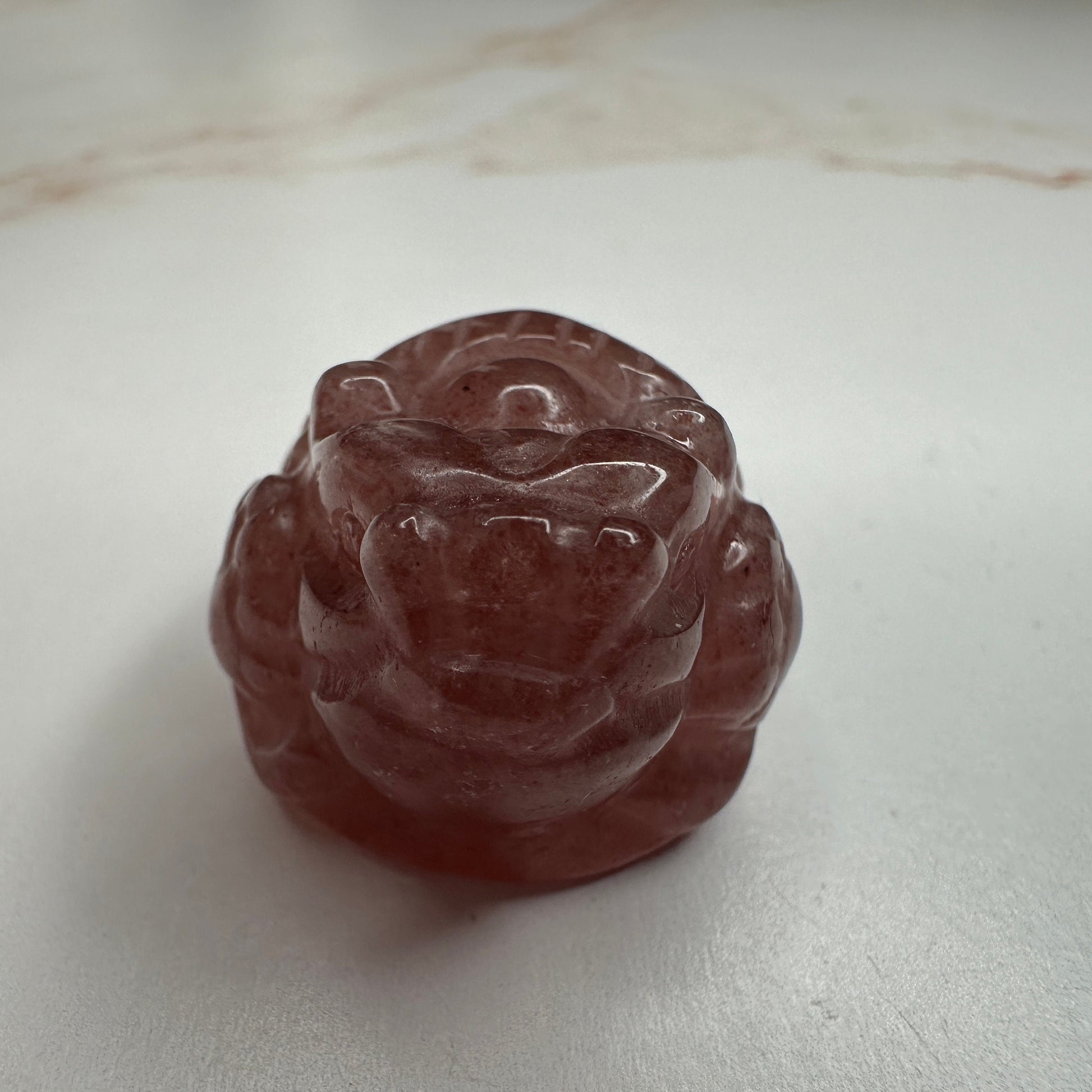 Mini Money Toad in Strawberry Quartz Master Carved | Pocket size