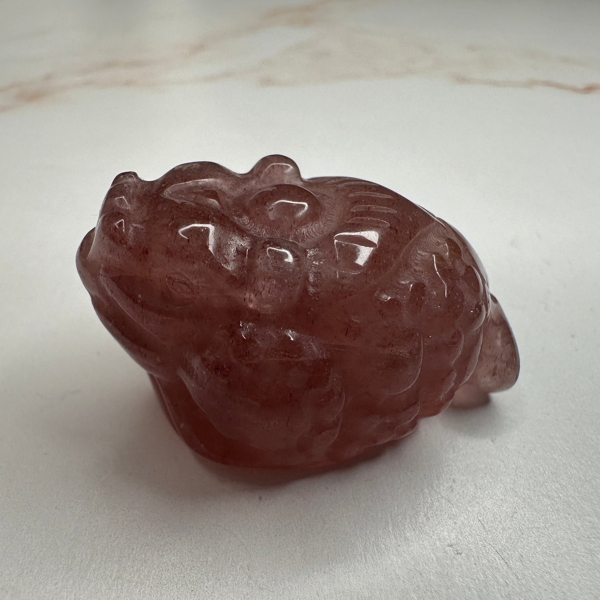 Mini Money Toad in Strawberry Quartz Master Carved | Pocket size