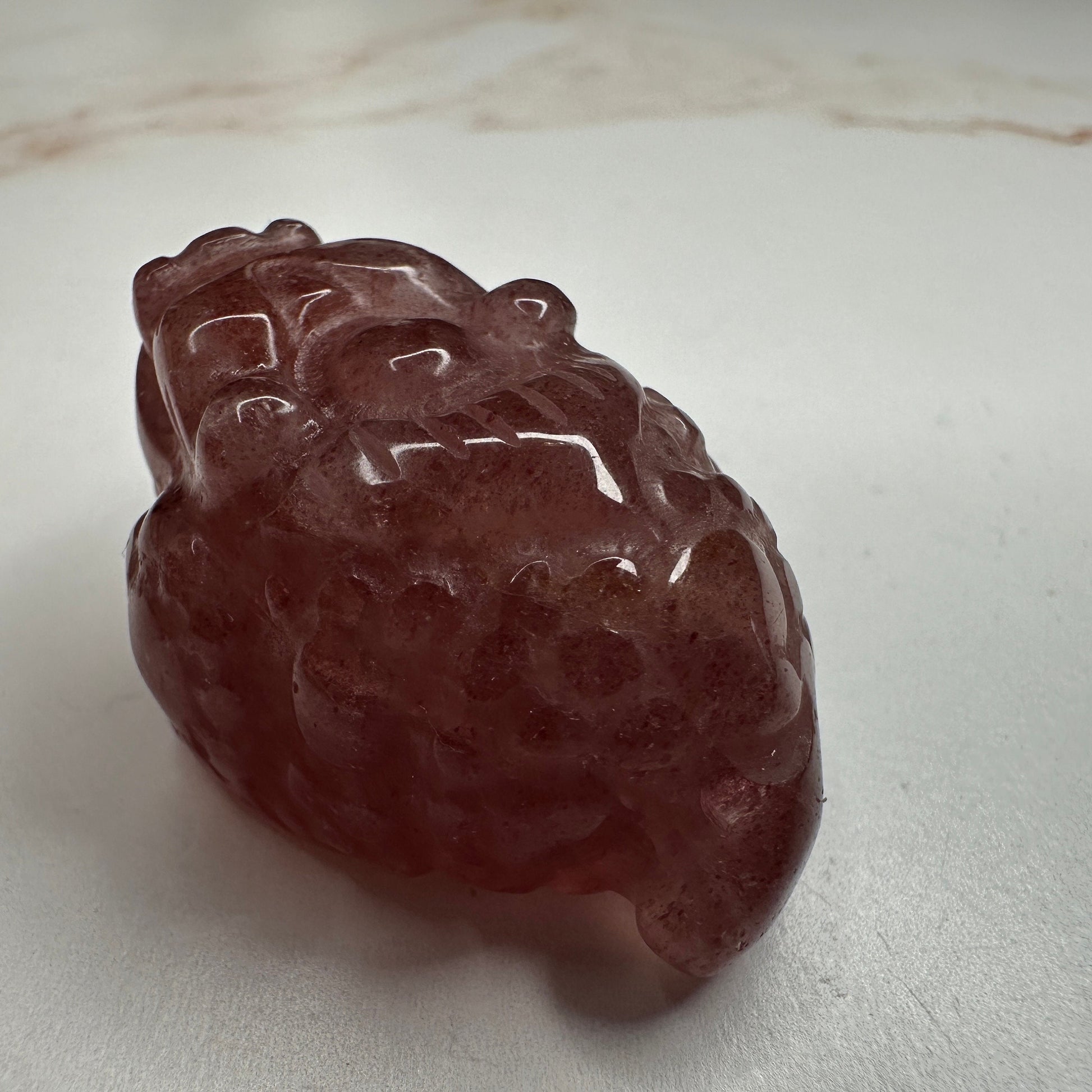 Mini Money Toad in Strawberry Quartz Master Carved | Pocket size