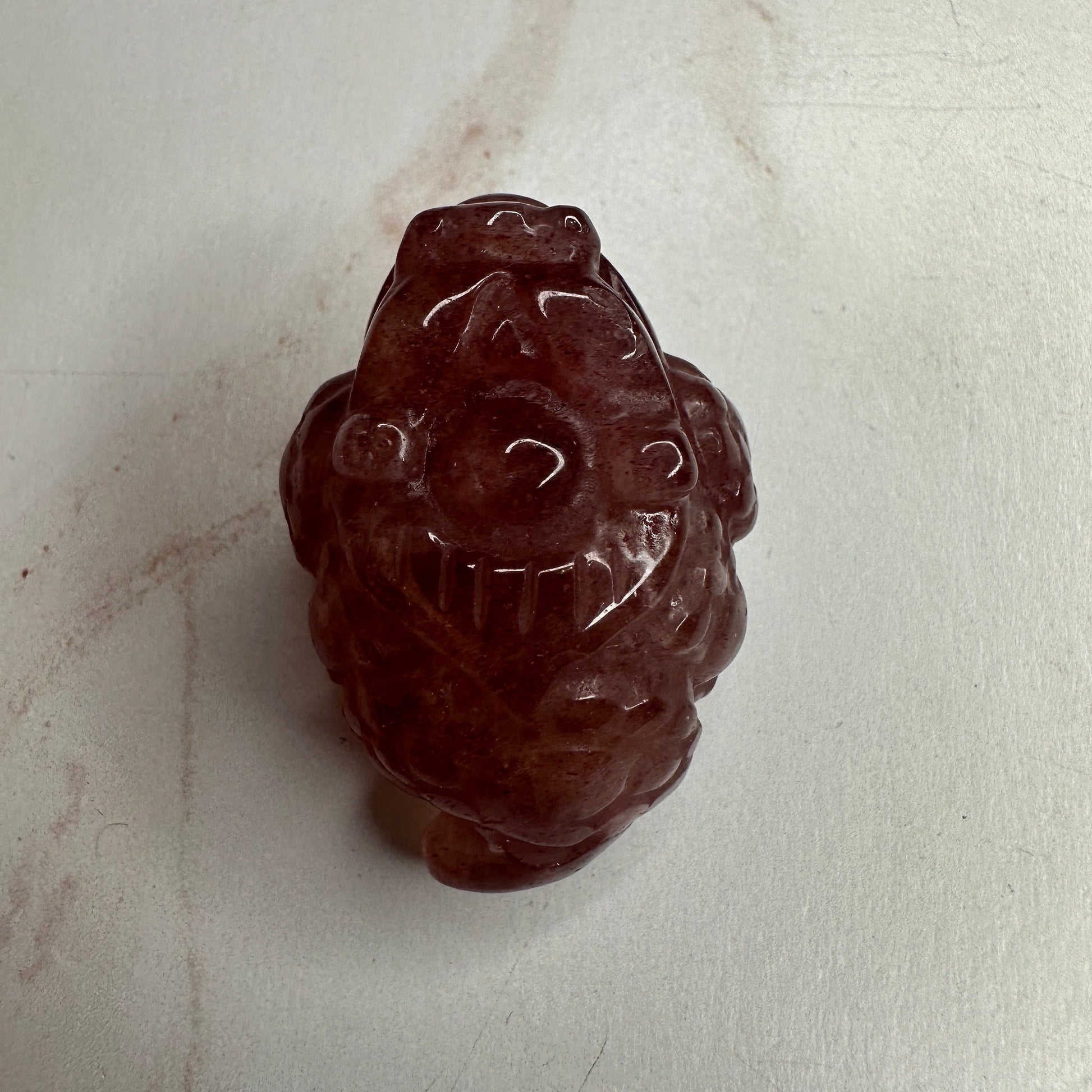 Mini Money Toad in Strawberry Quartz Master Carved | Pocket size