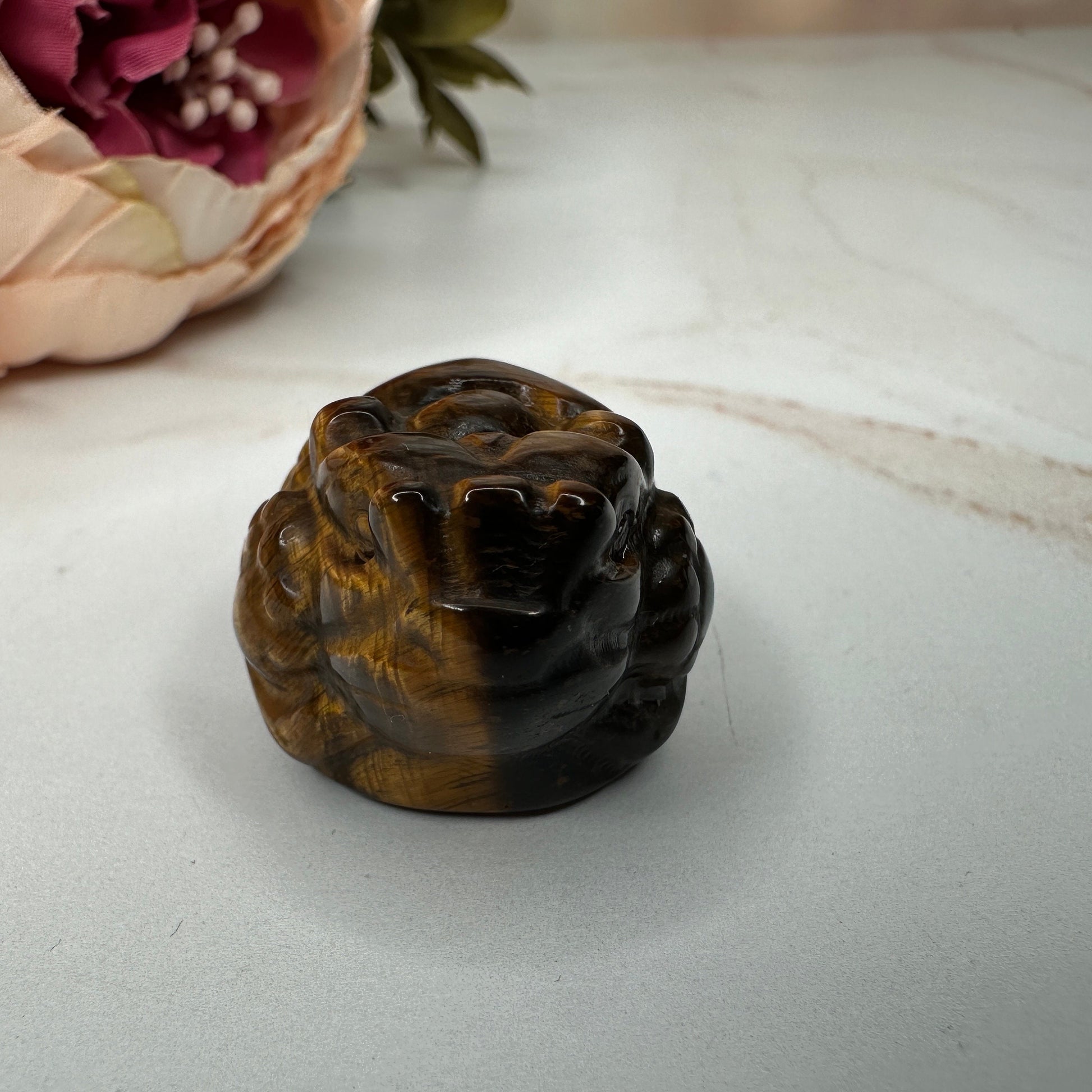Mini Money Toad in Tiger-Eye Master Carved | Pocket size