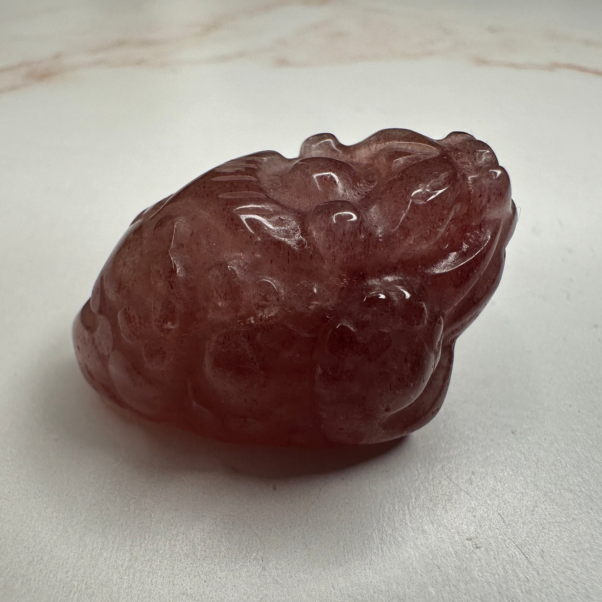 Mini Money Toad in Strawberry Quartz Master Carved | Pocket size