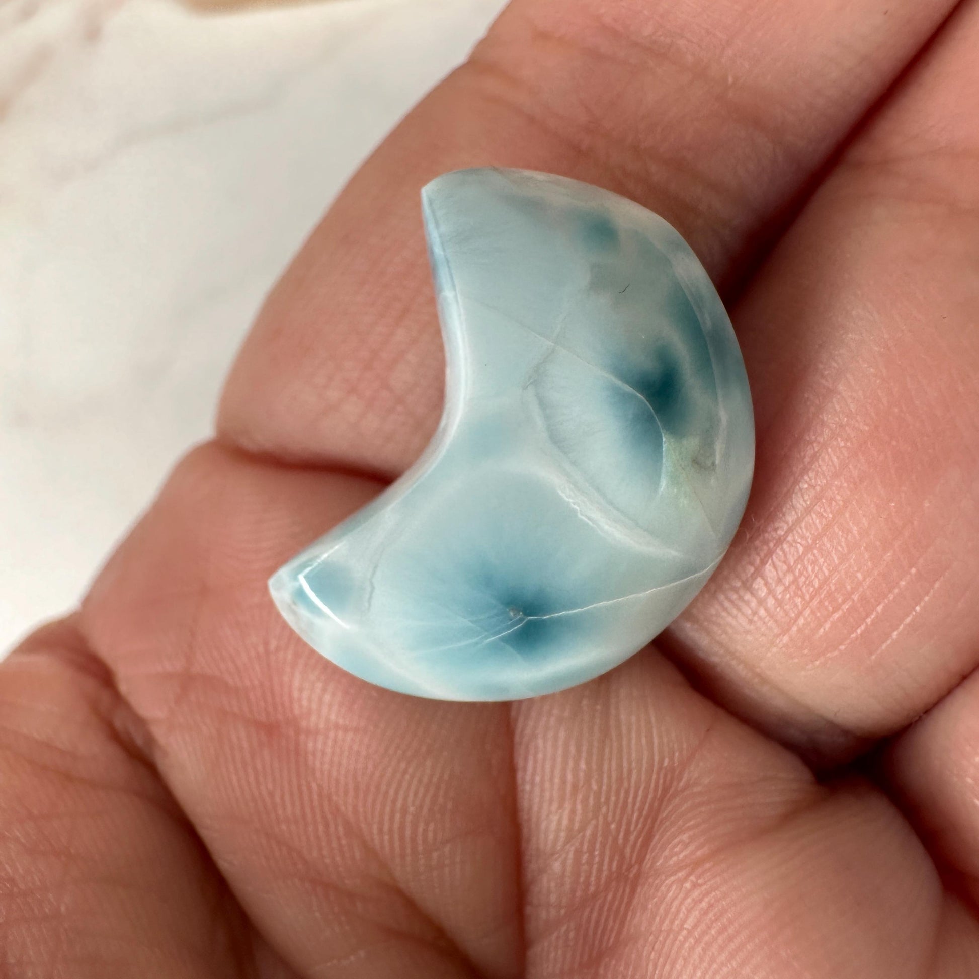 Gorgeous Larimar Moon Carving High-Quality Grade From The Dominican Republic | Tucson Gem Show Exclusive