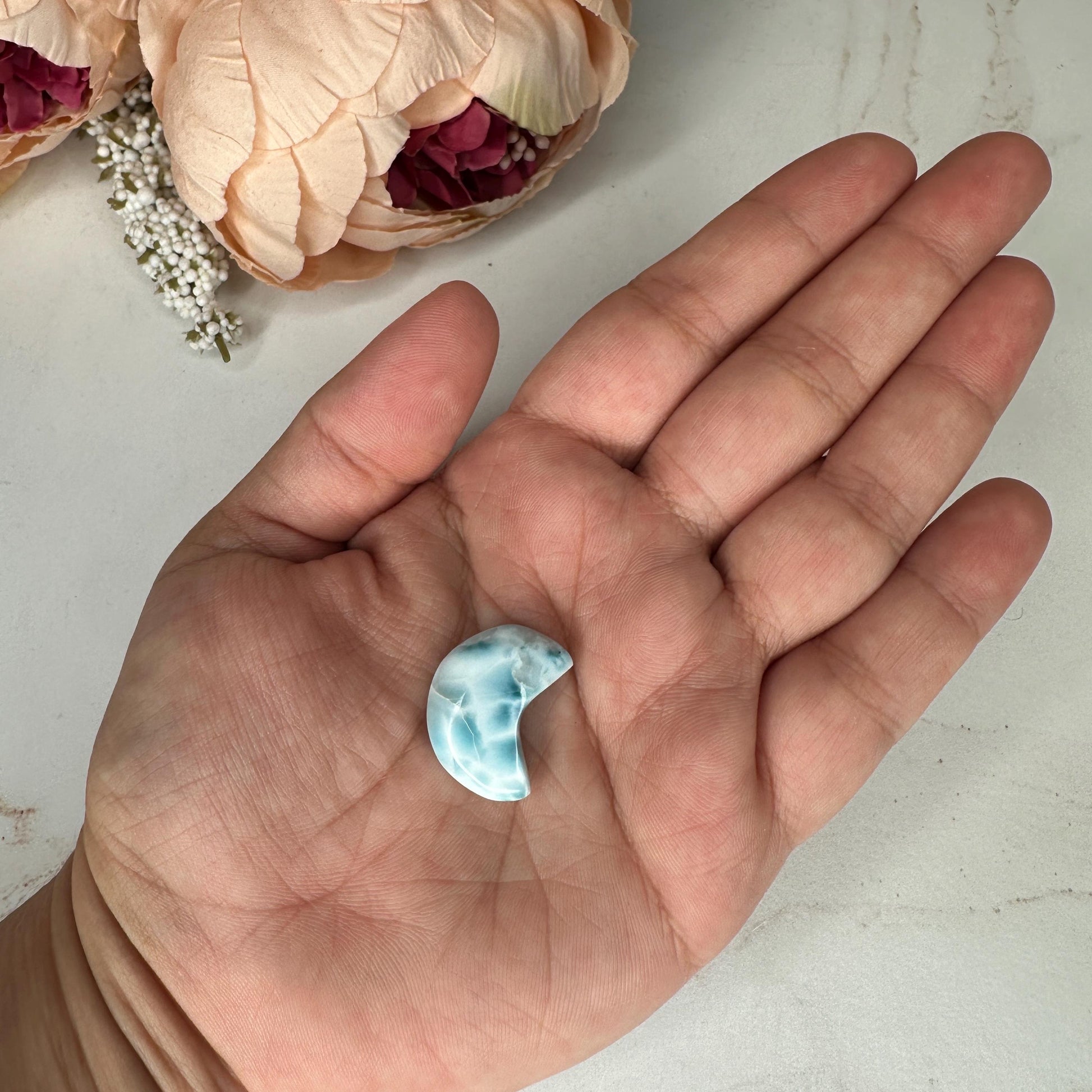 Gorgeous Larimar Moon Carving High-Quality Grade From The Dominican Republic | Tucson Gem Show Exclusive