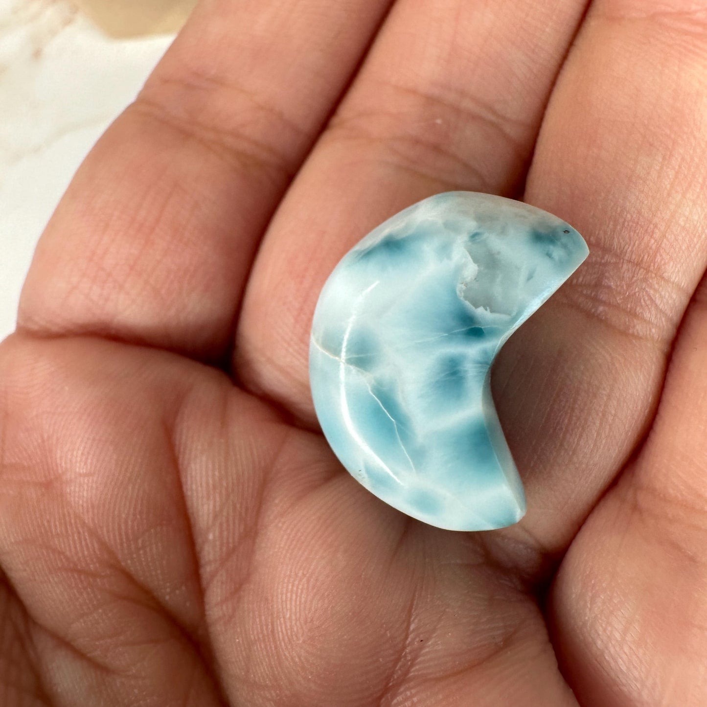 Gorgeous Larimar Moon Carving High-Quality Grade From The Dominican Republic | Tucson Gem Show Exclusive