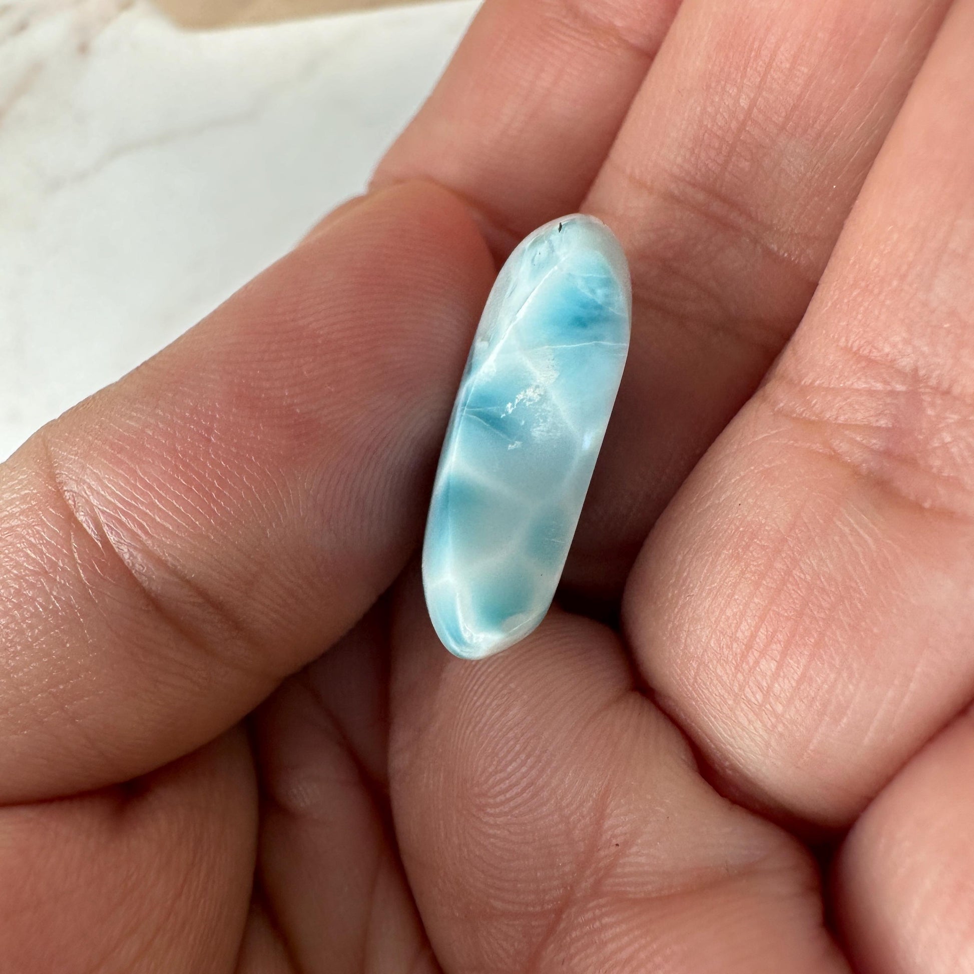 Gorgeous Larimar Moon Carving High-Quality Grade From The Dominican Republic | Tucson Gem Show Exclusive